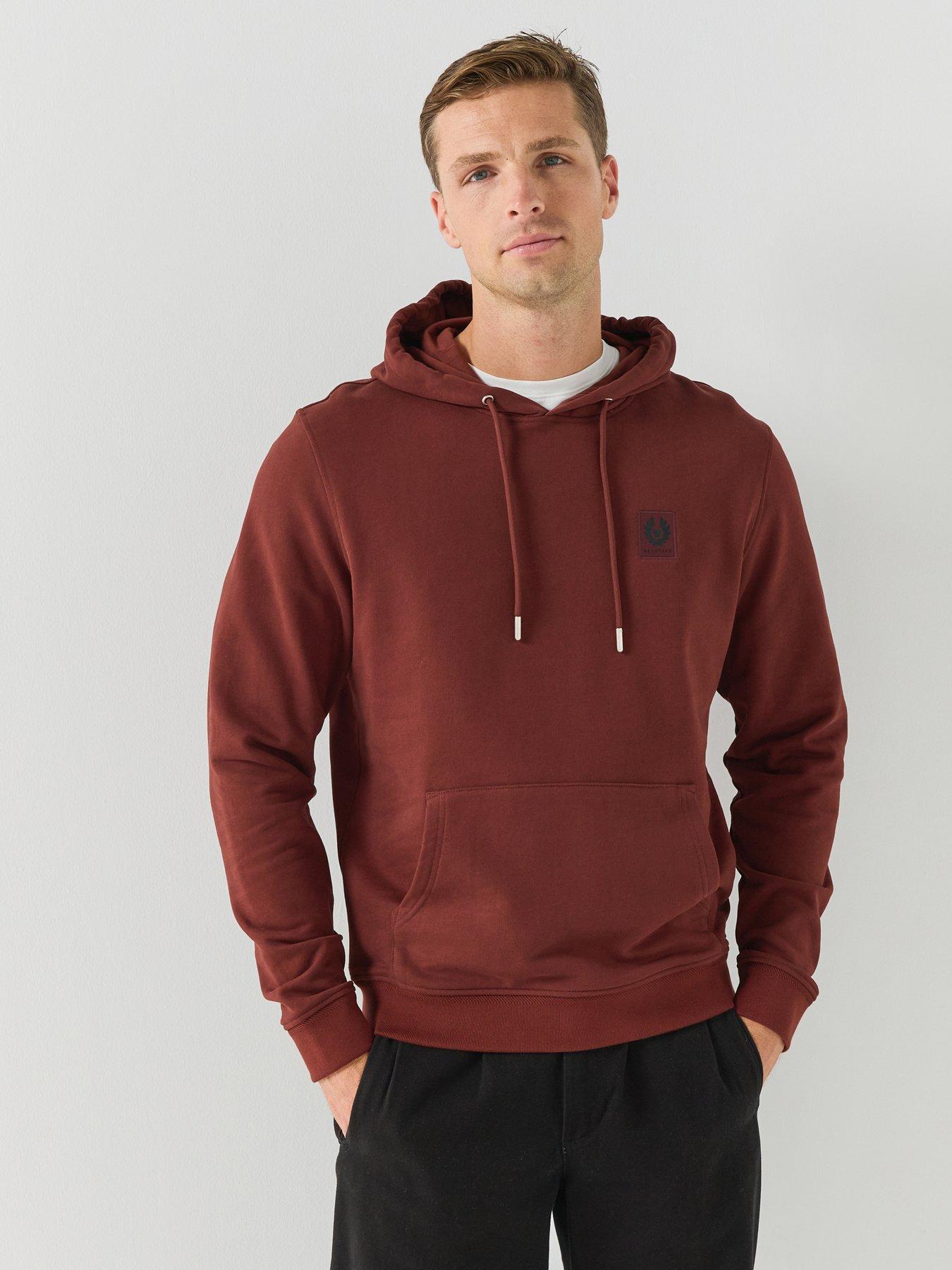 Image 1 of 6 of Belstaff Mens Patch Logo Overhead Hoodie - Dark Red