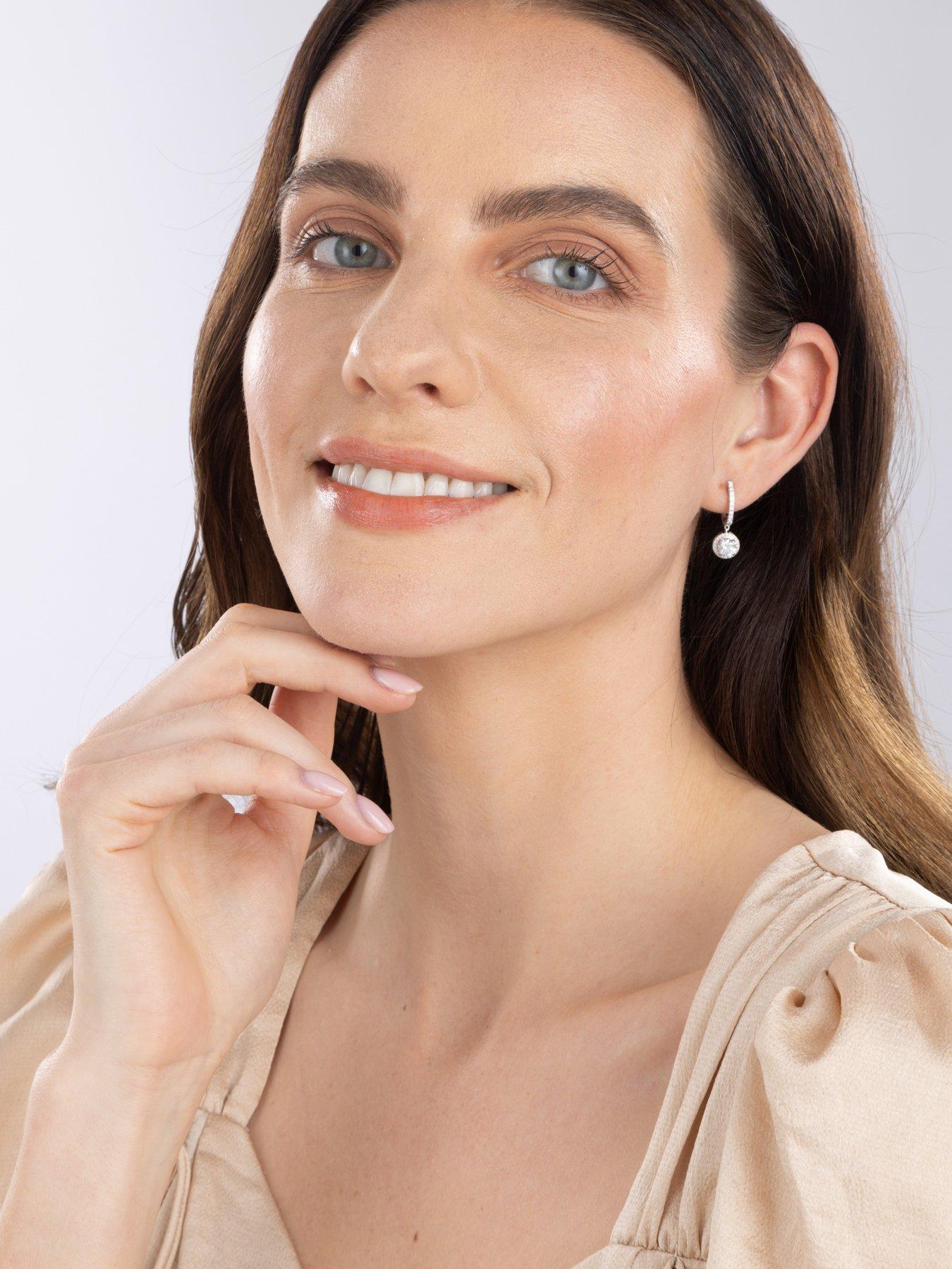 Image 4 of 5 of Love DIAMOND Platinum Plated 1.5CT Lab-grown Diamond Huggie Drop Earrings