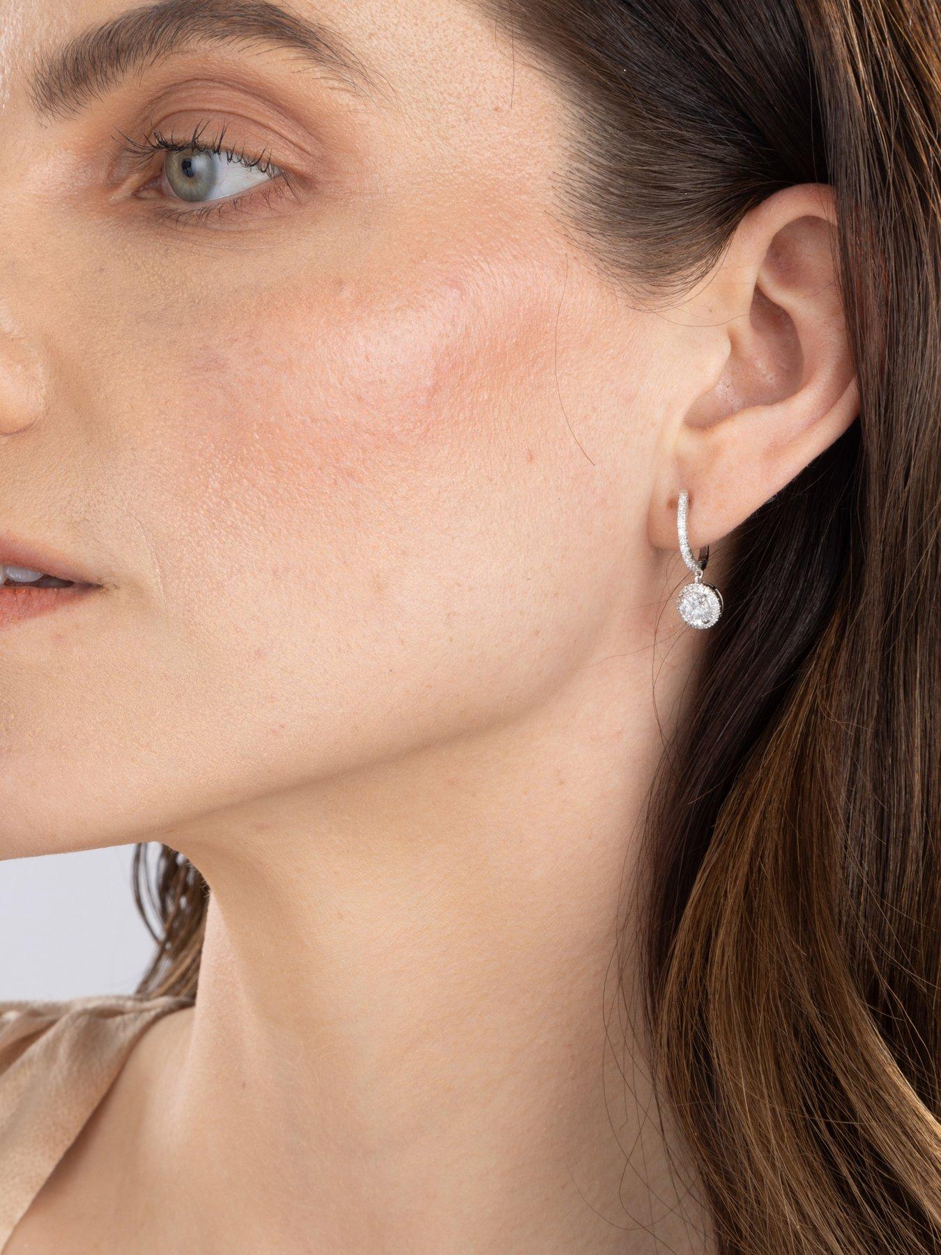 Image 5 of 5 of Love DIAMOND Platinum Plated 1.5CT Lab-grown Diamond Huggie Drop Earrings