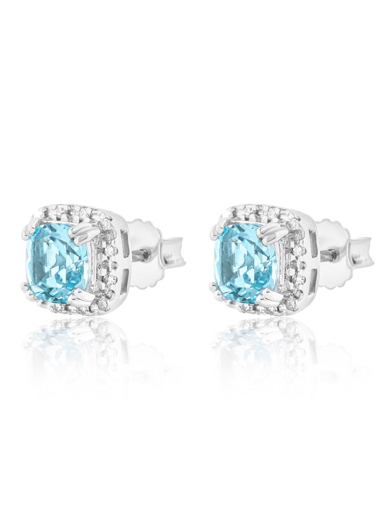 Image 2 of 5 of Love DIAMOND Platinum Plated Sky Blue Topaz Stud Earrings