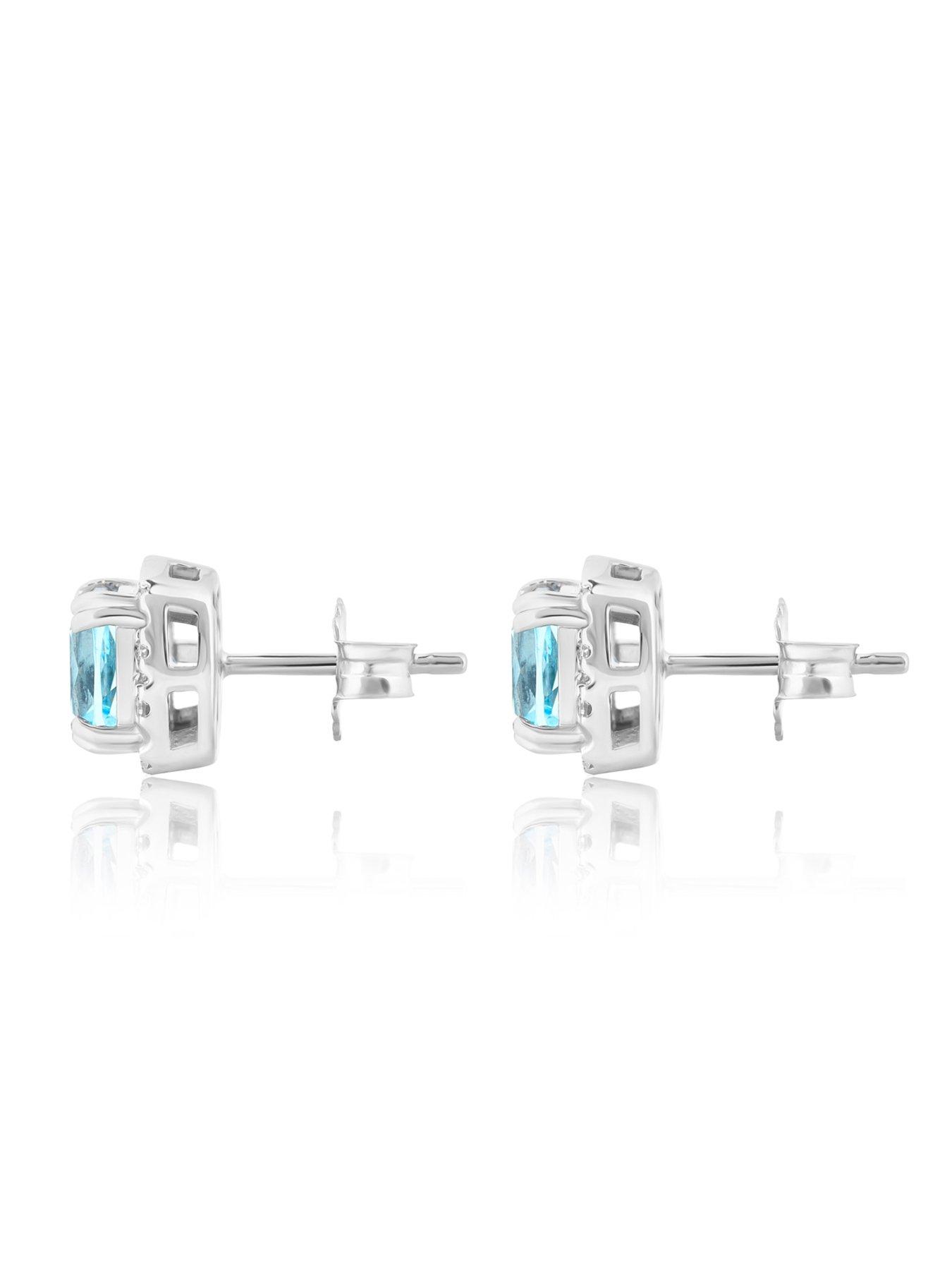 Image 3 of 5 of Love DIAMOND Platinum Plated Sky Blue Topaz Stud Earrings