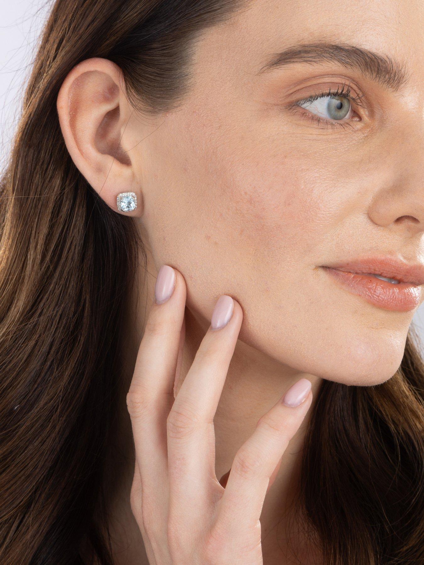Image 5 of 5 of Love DIAMOND Platinum Plated Sky Blue Topaz Stud Earrings