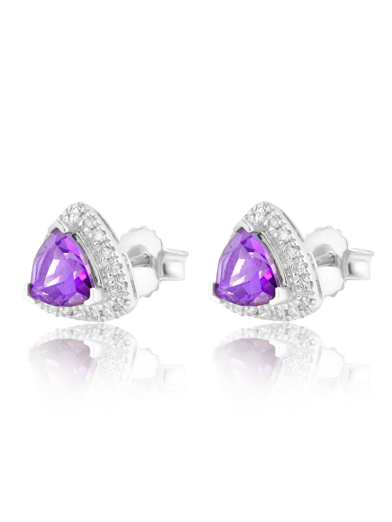 Image 2 of 5 of Love DIAMOND Platinum Plated Amethyst Diamond Cut Earrings