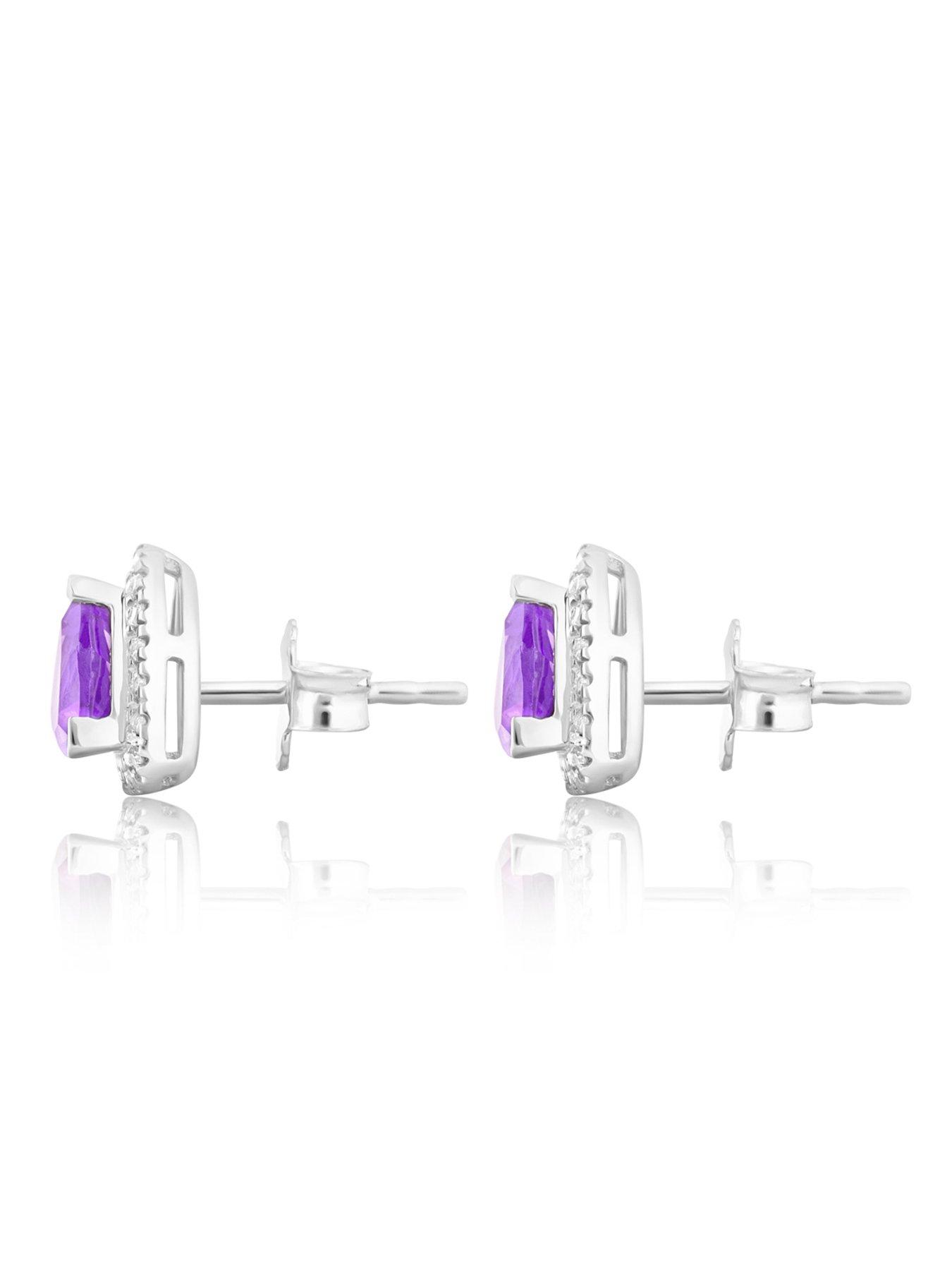 Image 3 of 5 of Love DIAMOND Platinum Plated Amethyst Diamond Cut Earrings
