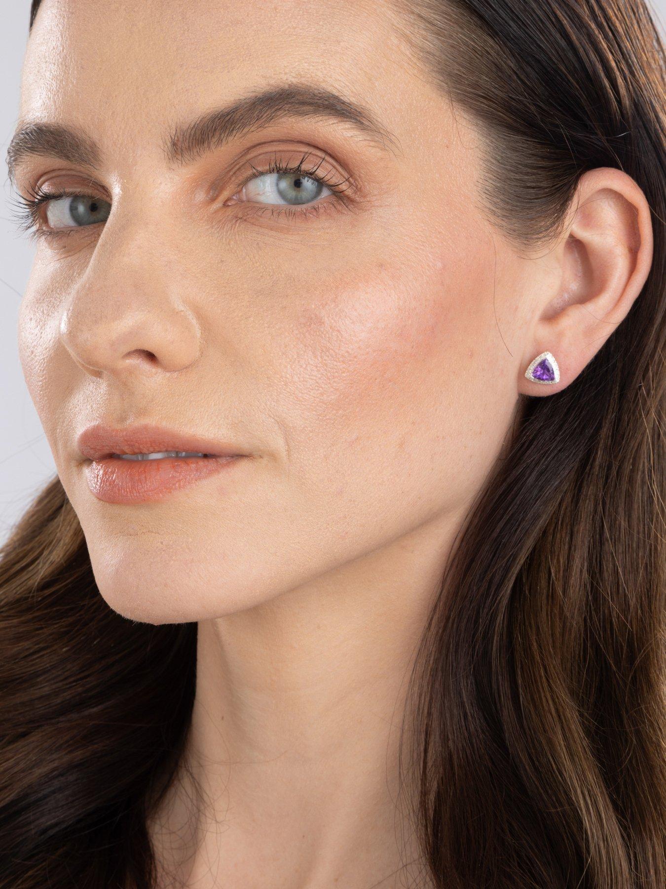 Image 5 of 5 of Love DIAMOND Platinum Plated Amethyst Diamond Cut Earrings