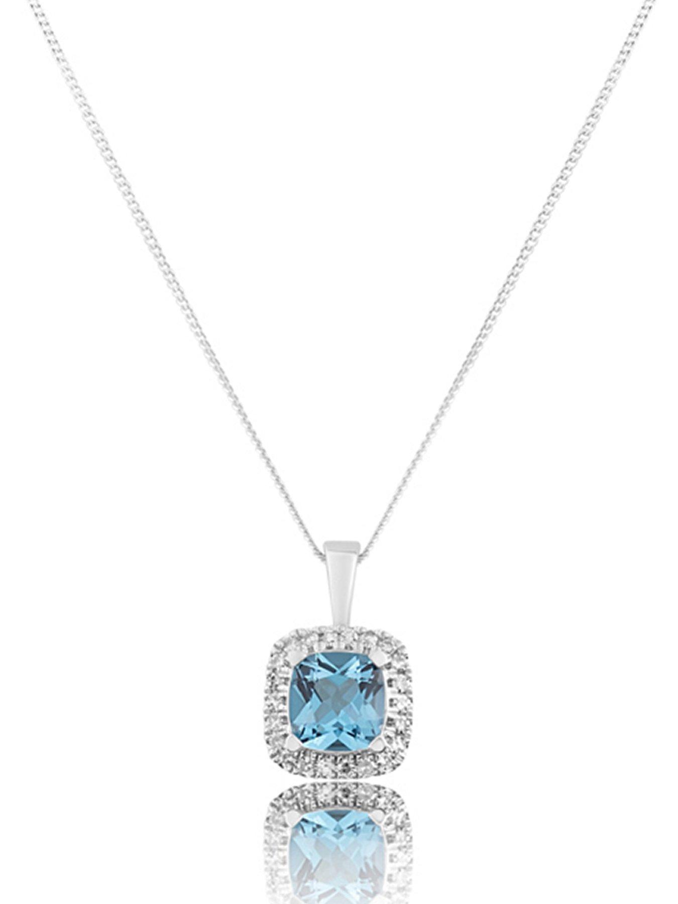 Image 1 of 5 of Love DIAMOND Platinum Plated Swiss Blue Topaz Cushion Necklace