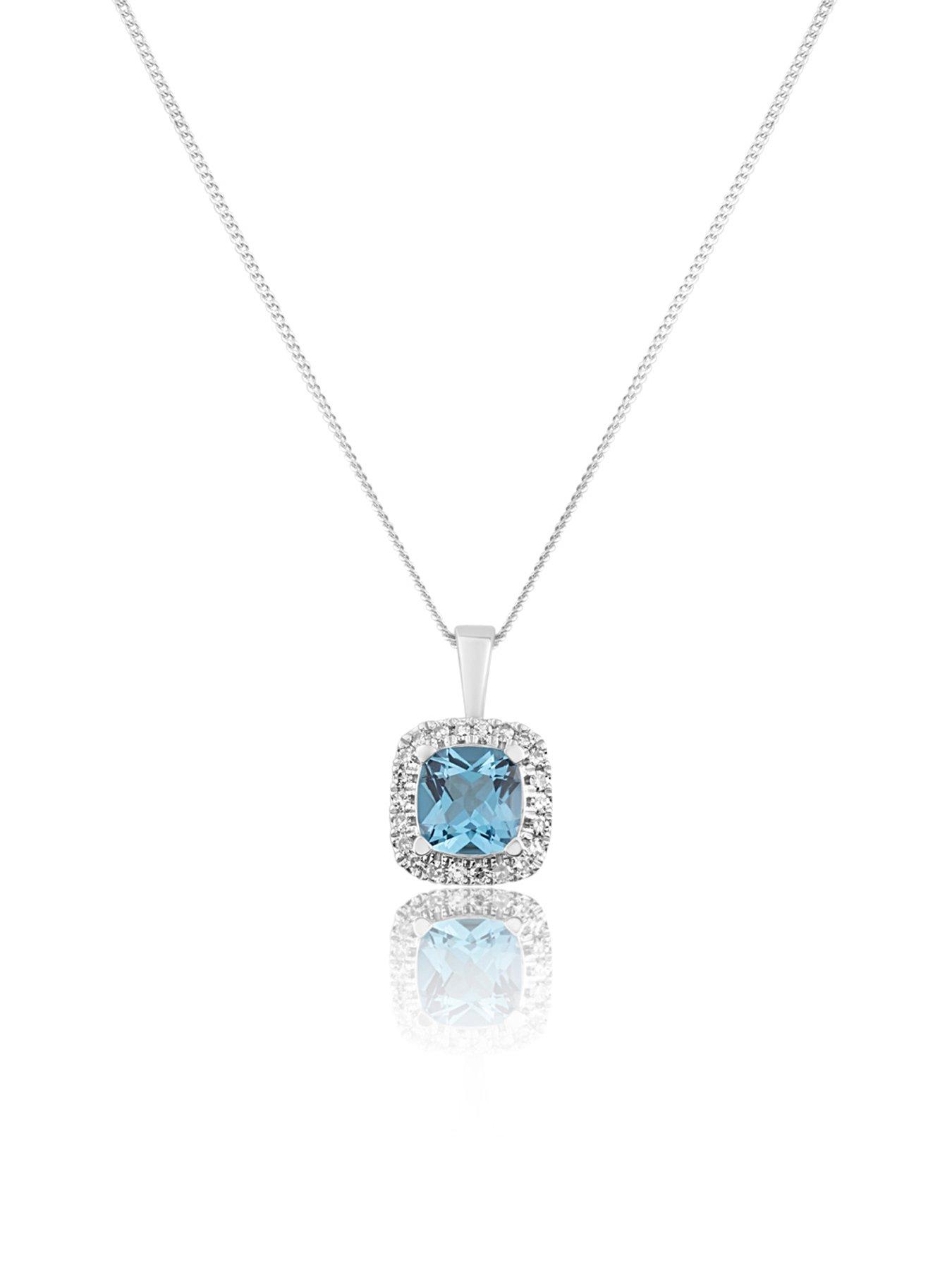 Image 2 of 5 of Love DIAMOND Platinum Plated Swiss Blue Topaz Cushion Necklace