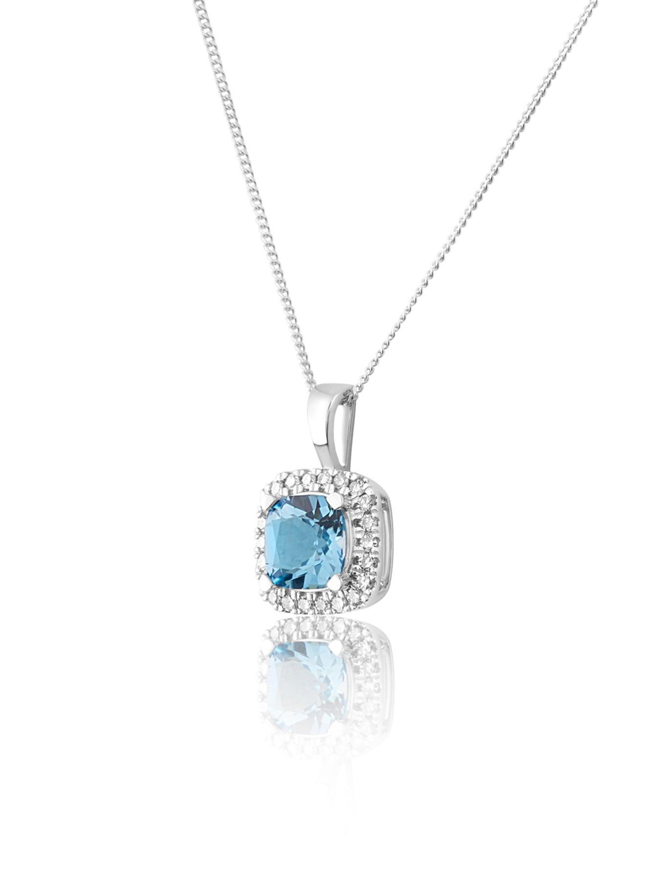 Image 3 of 5 of Love DIAMOND Platinum Plated Swiss Blue Topaz Cushion Necklace