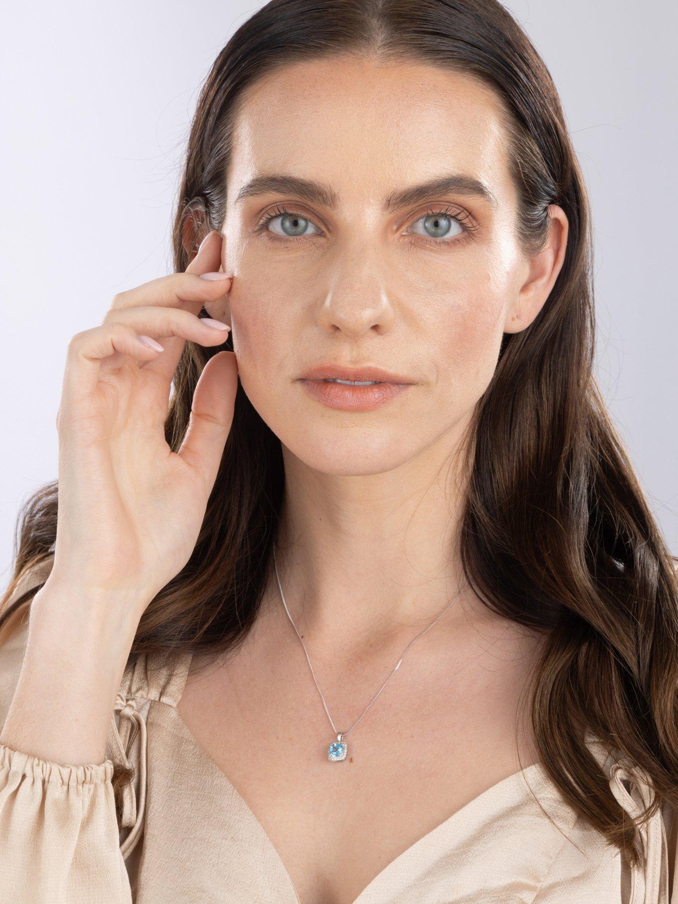 Image 4 of 5 of Love DIAMOND Platinum Plated Swiss Blue Topaz Cushion Necklace