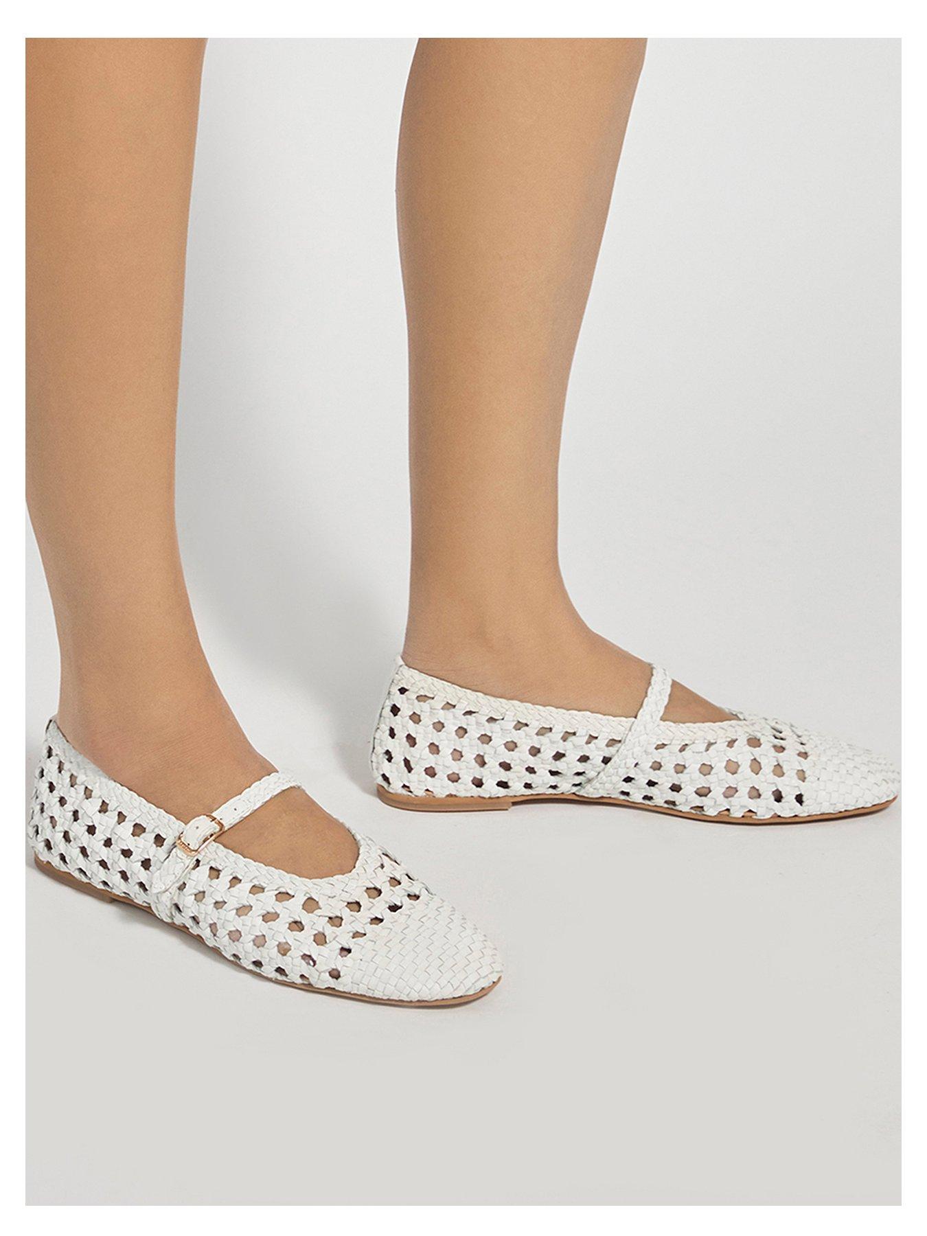 Dune London Woven Leather Mary Jane Ballet Flats - White