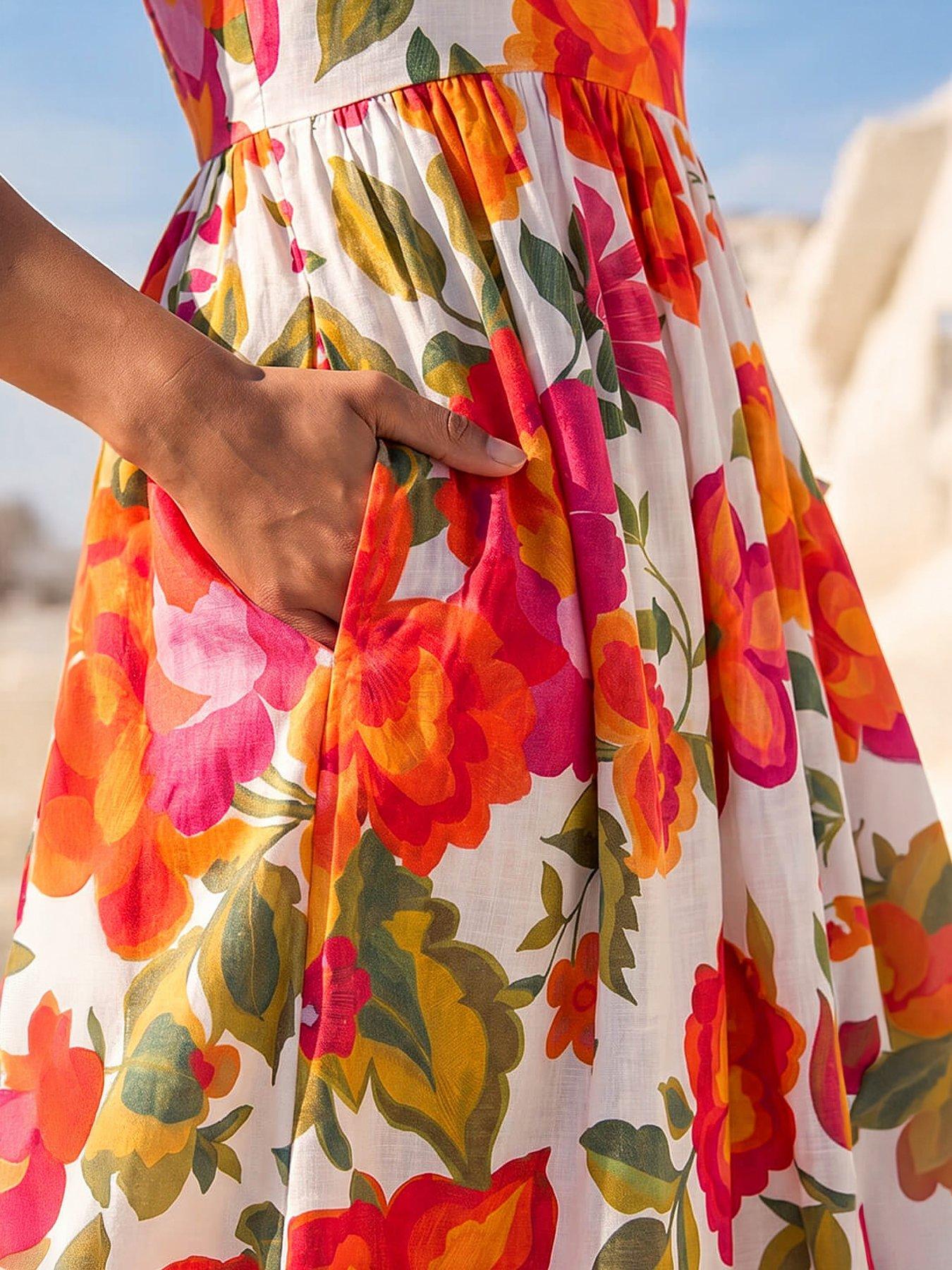 Image 2 of 4 of Roman Dusk Cotton Floral Border Midi Dress