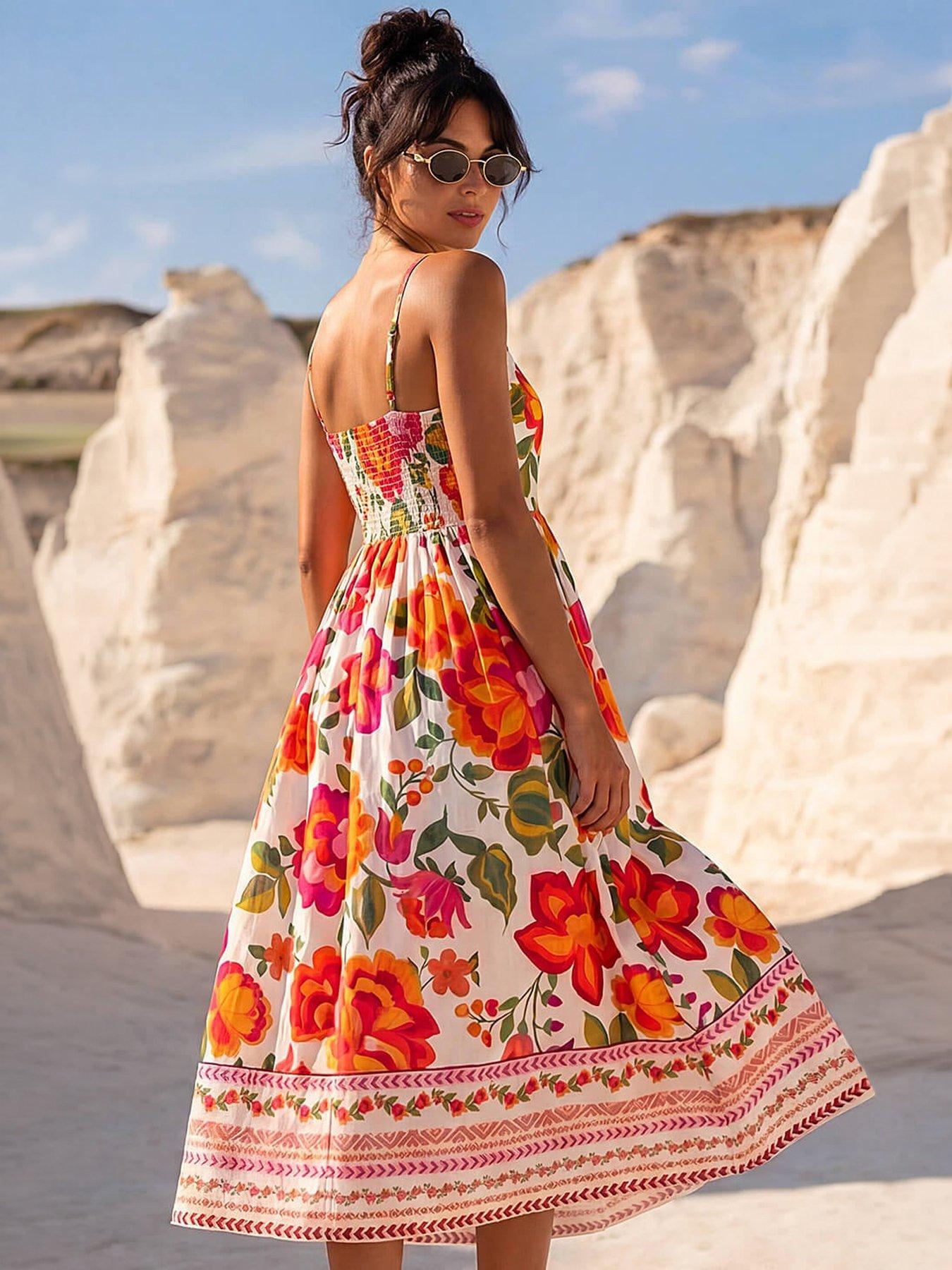 Image 3 of 4 of Roman Dusk Cotton Floral Border Midi Dress