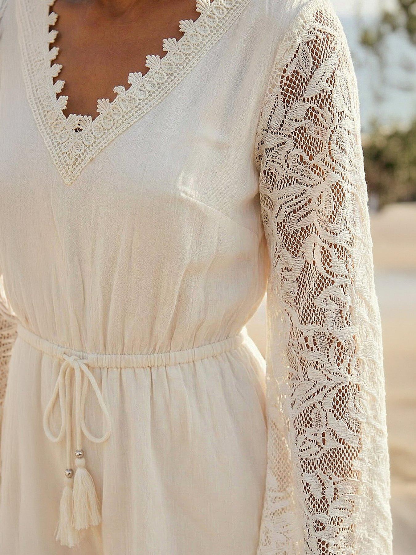 Image 2 of 4 of Roman Dusk Crochet Sleeve Playsuit