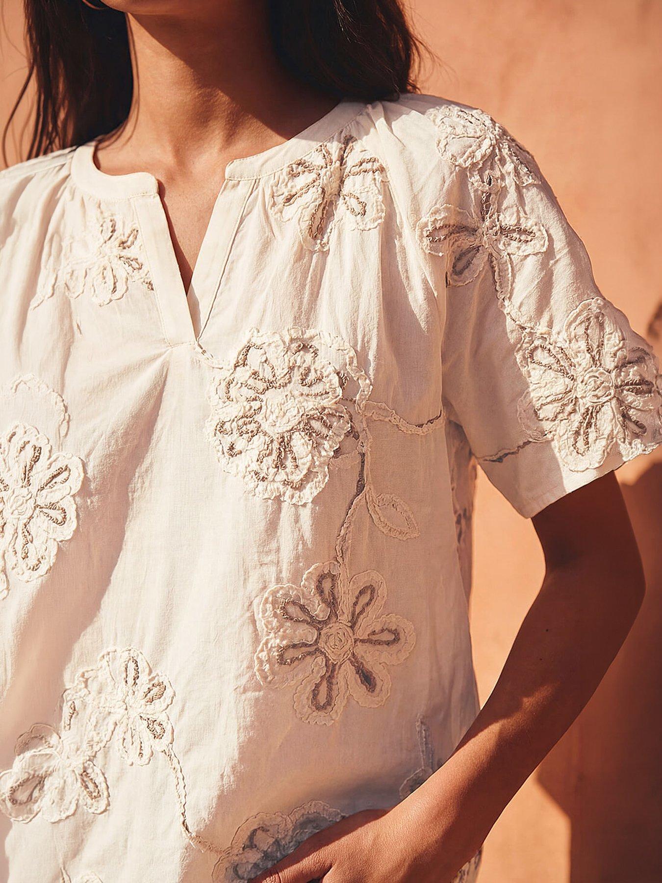 Image 2 of 4 of Roman Floral Embroidered Cotton Tunic Top