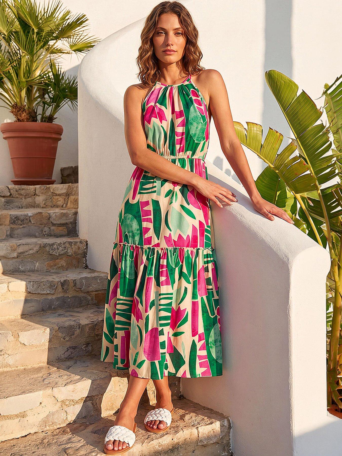 Roman Petite Print Tiered Hem Maxi Dress