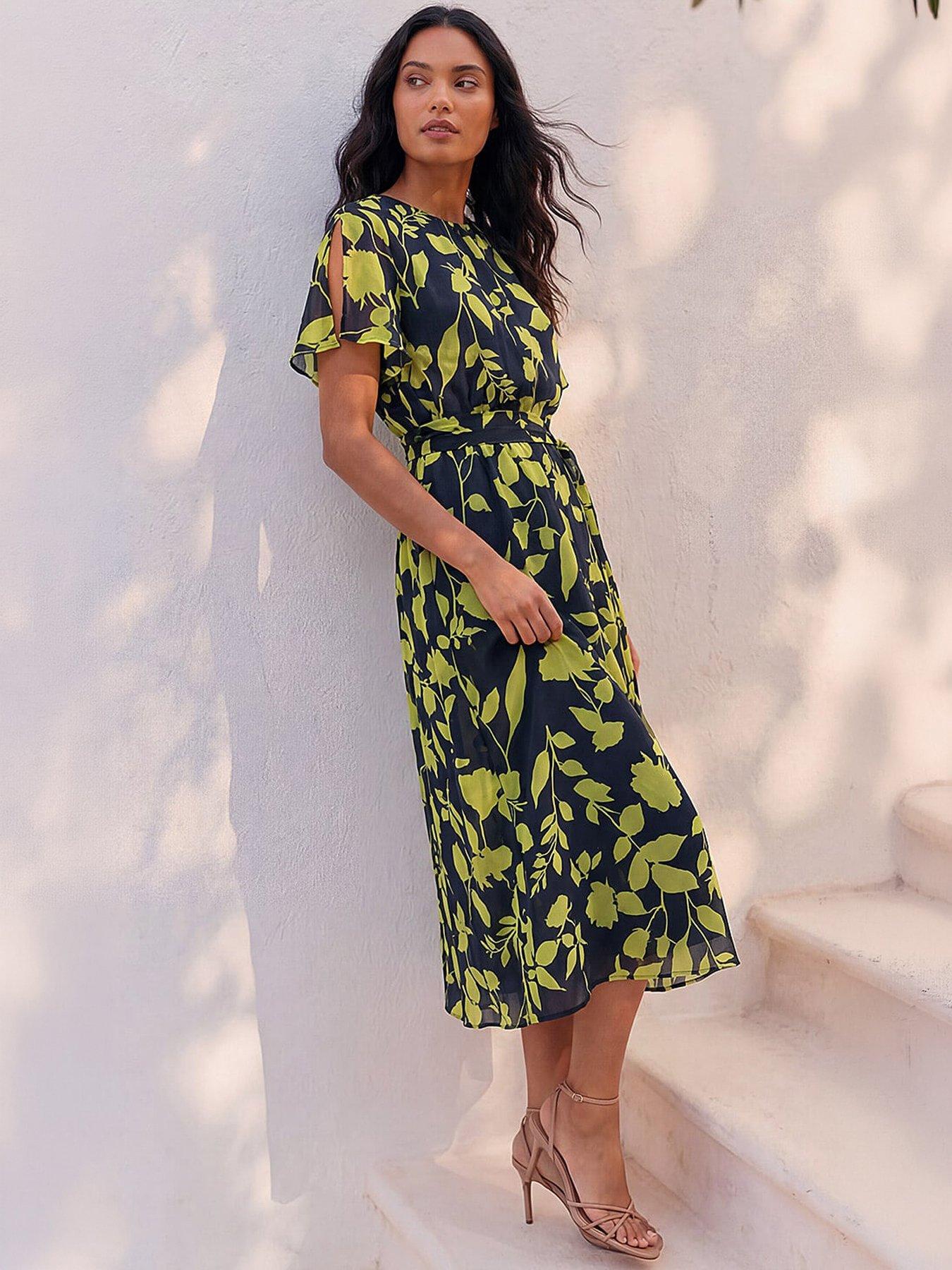 Roman Floral Split Sleeve Midi Dress