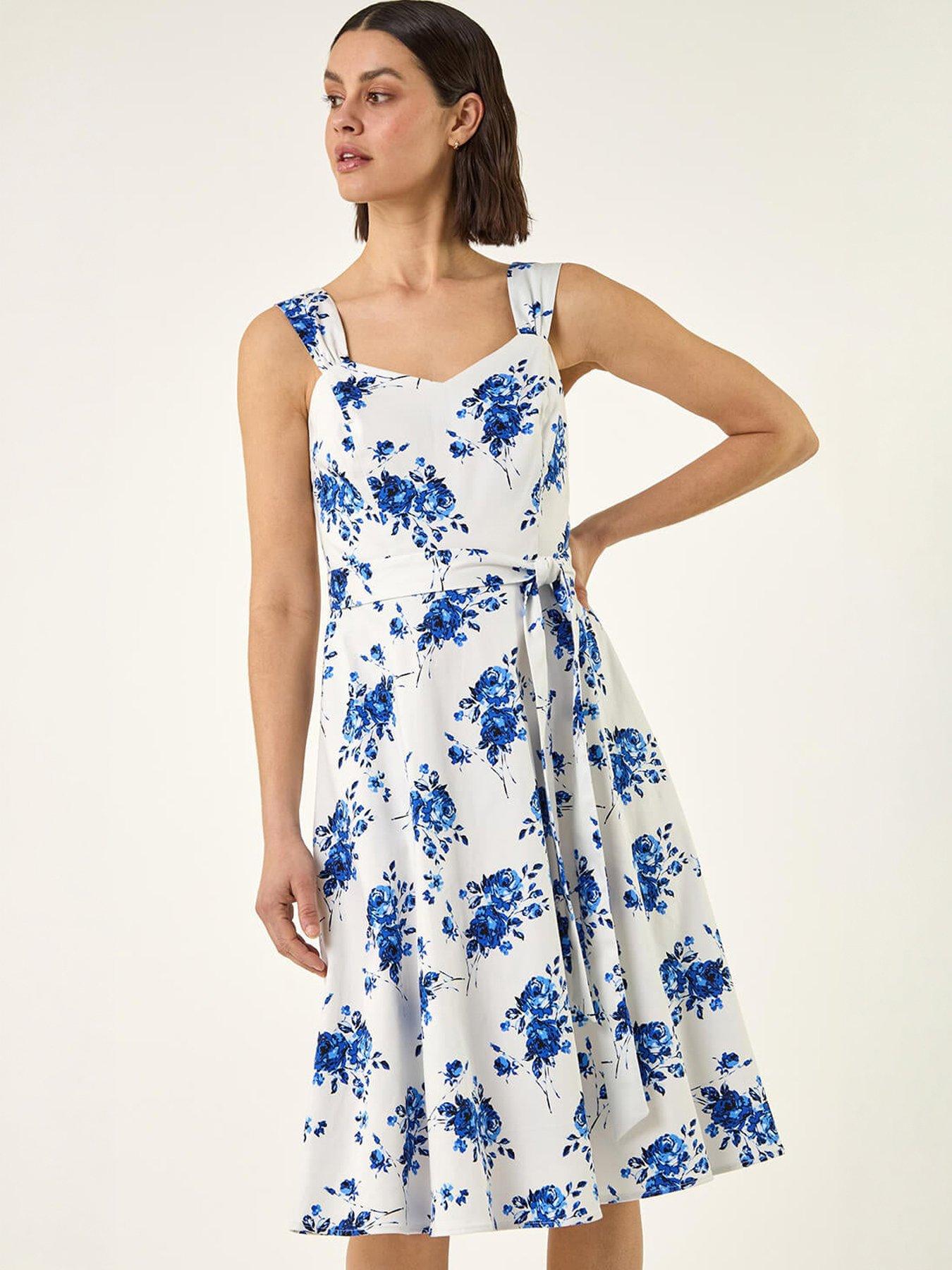 Roman Floral Tie Waist Midi Dress