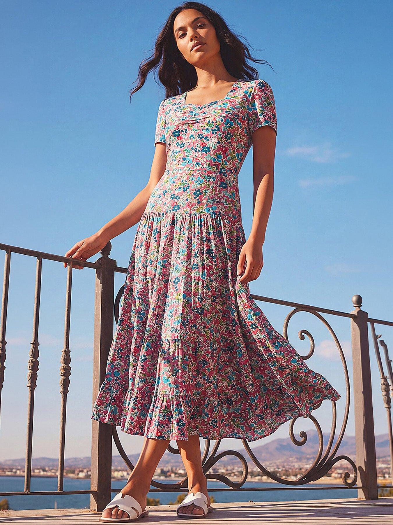 Roman Floral Ruched Midi Dress