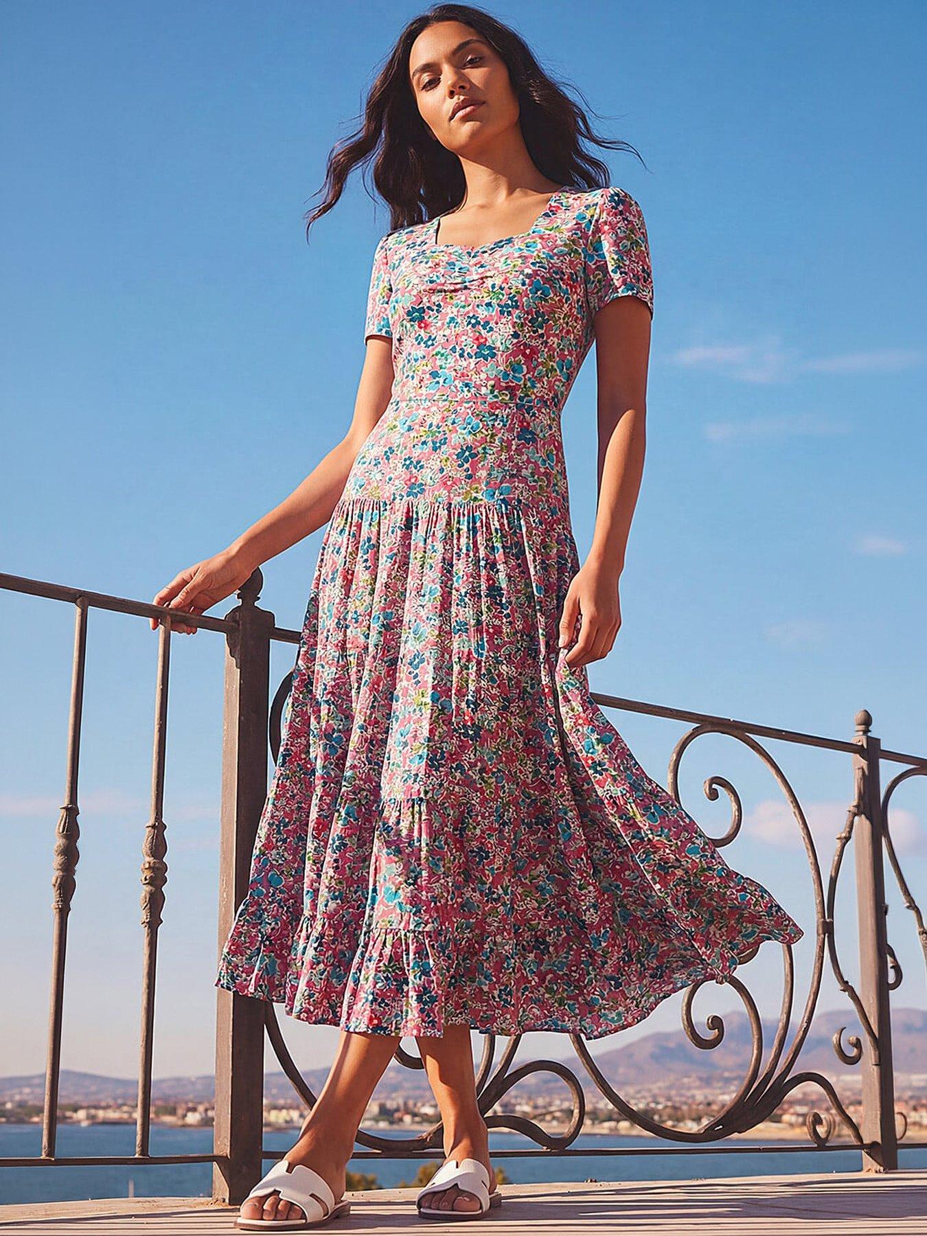 Image 1 of 4 of Roman Floral Ruched Midi Dress