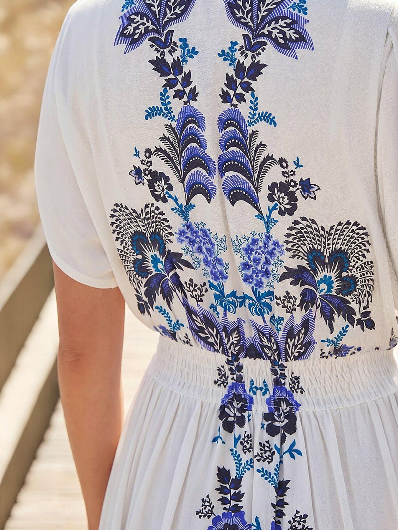 Image 2 of 4 of Roman Petite Border Print V-neck Midi Dress