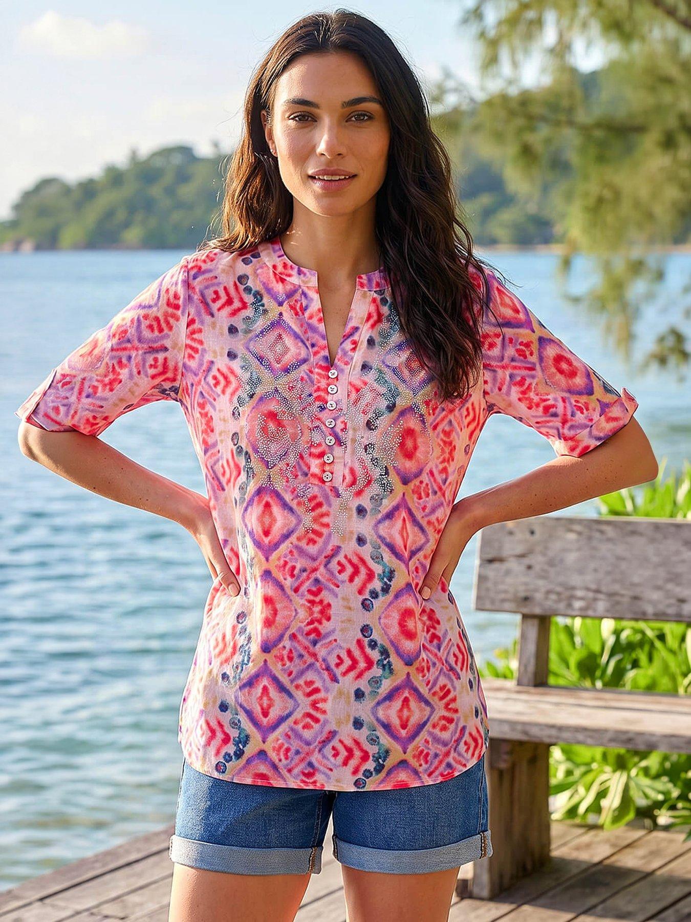Roman Watercolour Print Embellished Top
