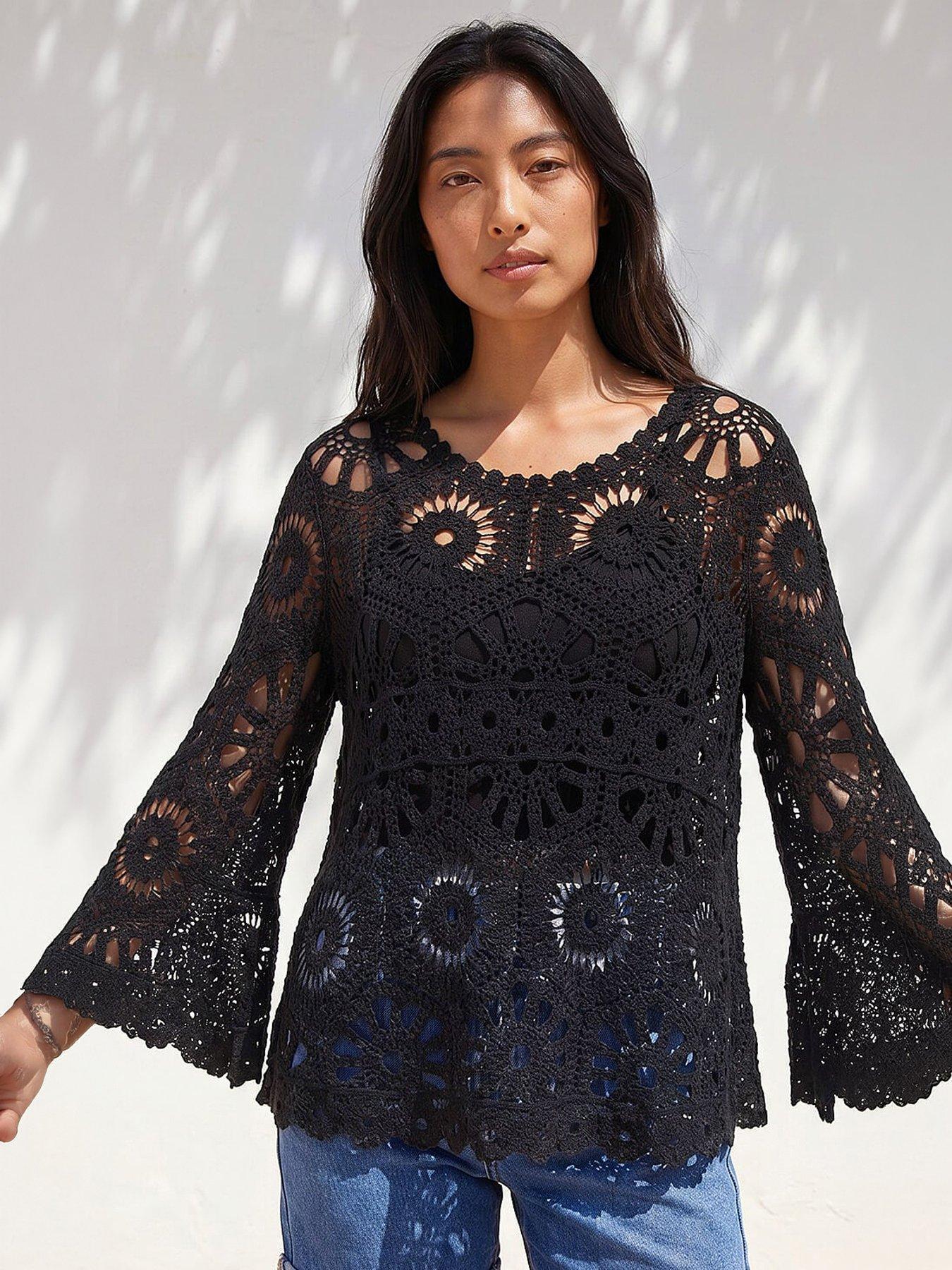 Roman Petite Crochet Flare Sleeve Top