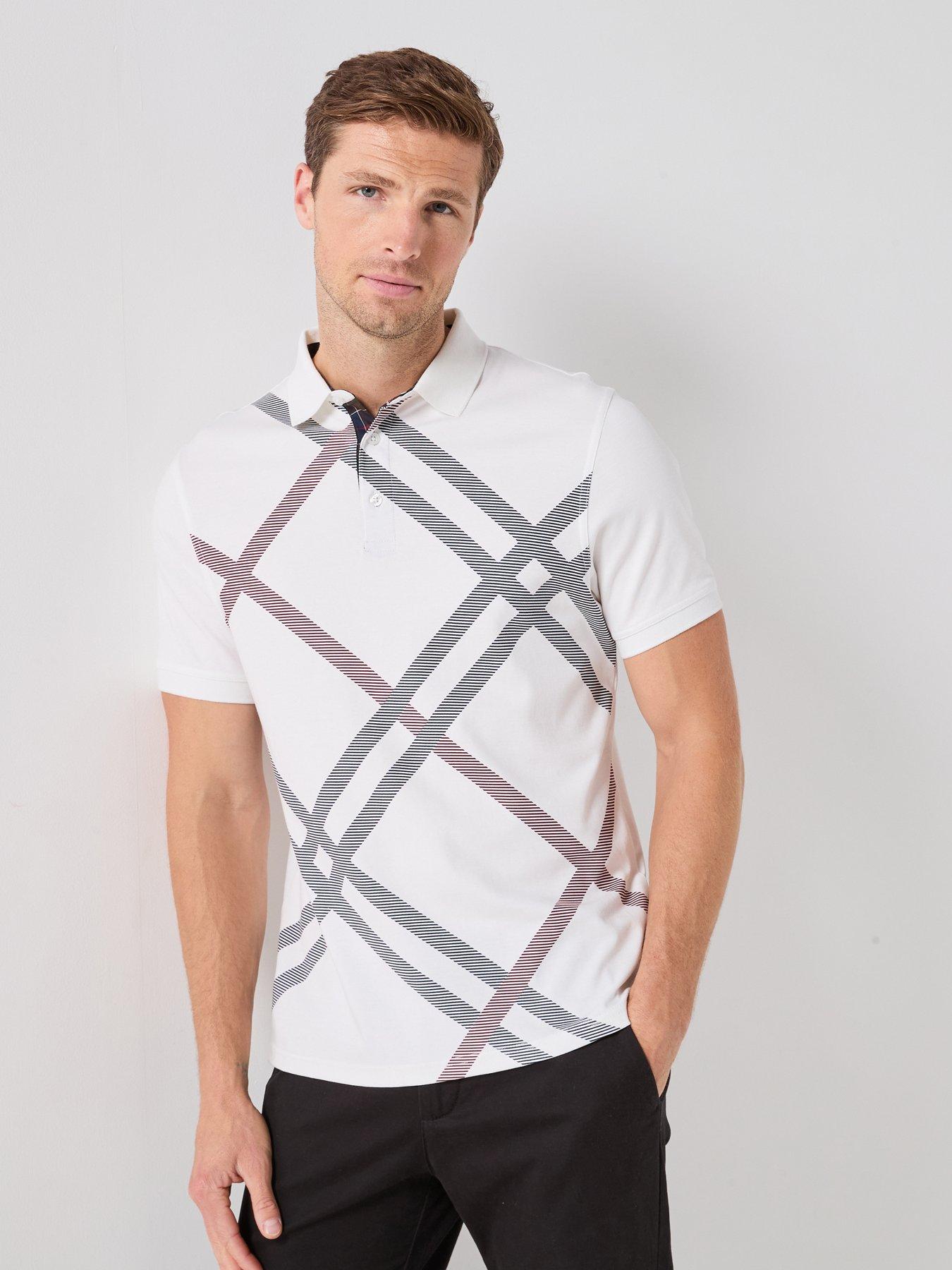 Image 1 of 5 of Barbour Tartan Bias Print Tailored Polo Shirt - White