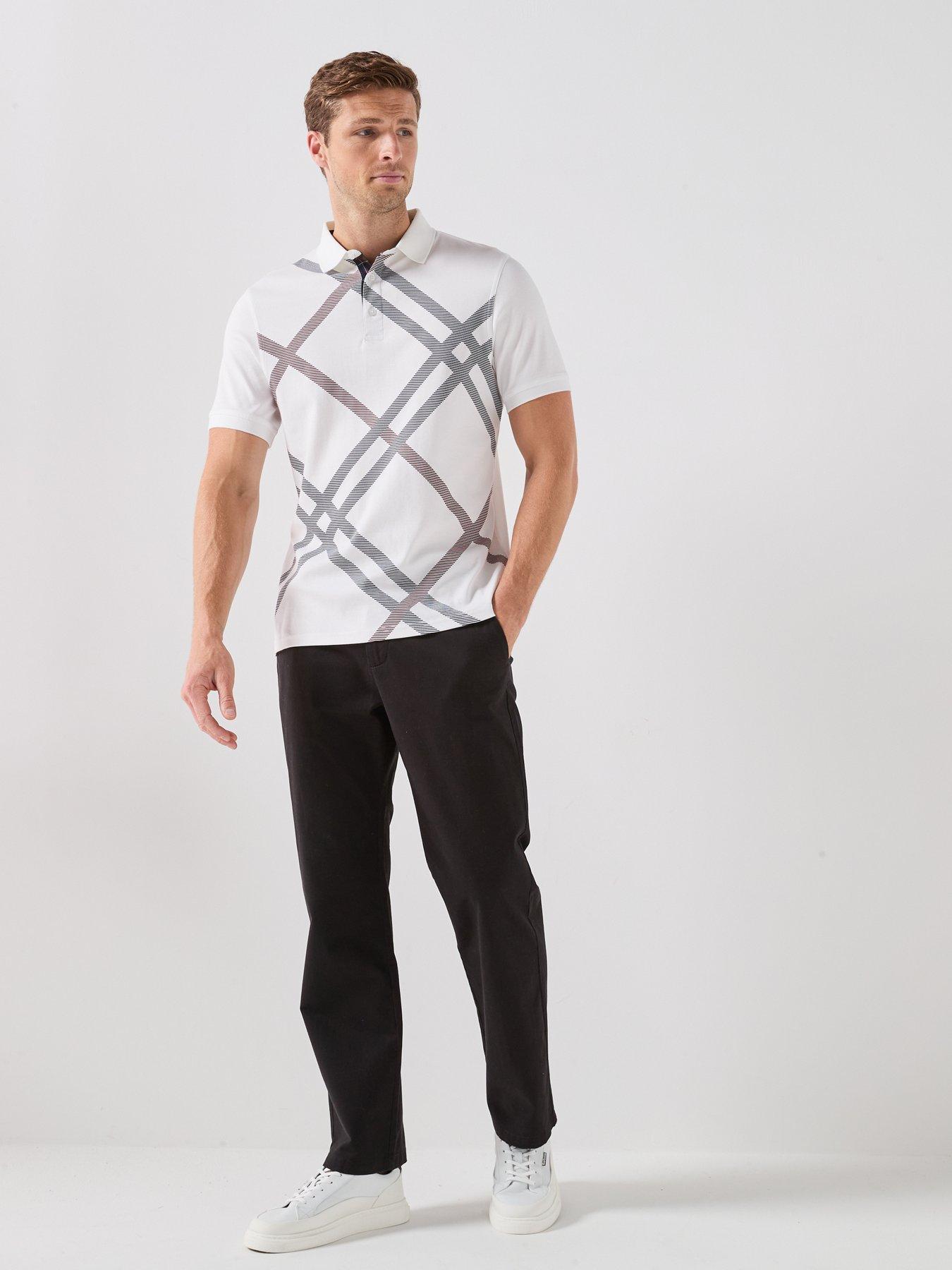 Image 3 of 5 of Barbour Tartan Bias Print Tailored Polo Shirt - White