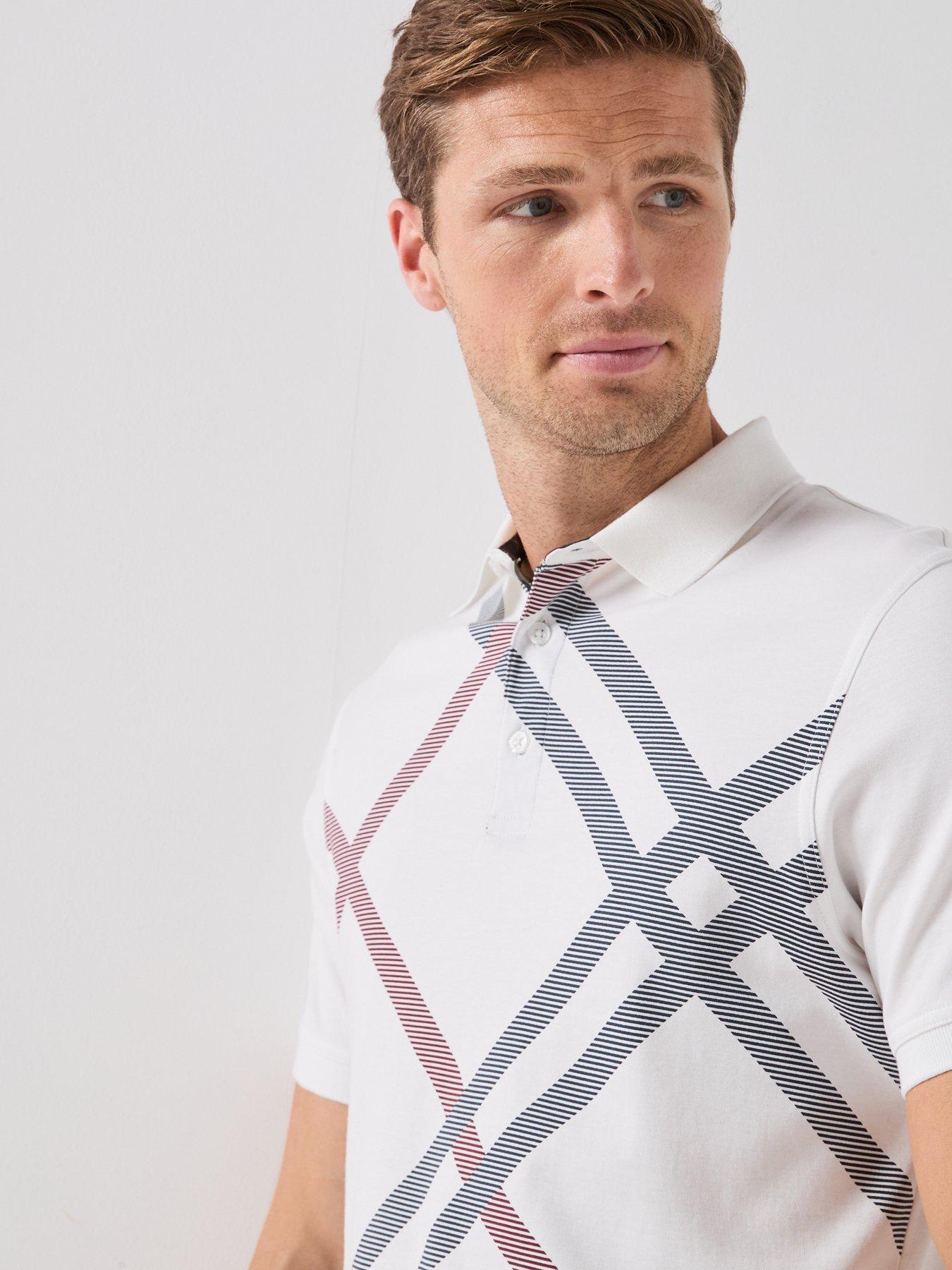 Image 4 of 5 of Barbour Tartan Bias Print Tailored Polo Shirt - White