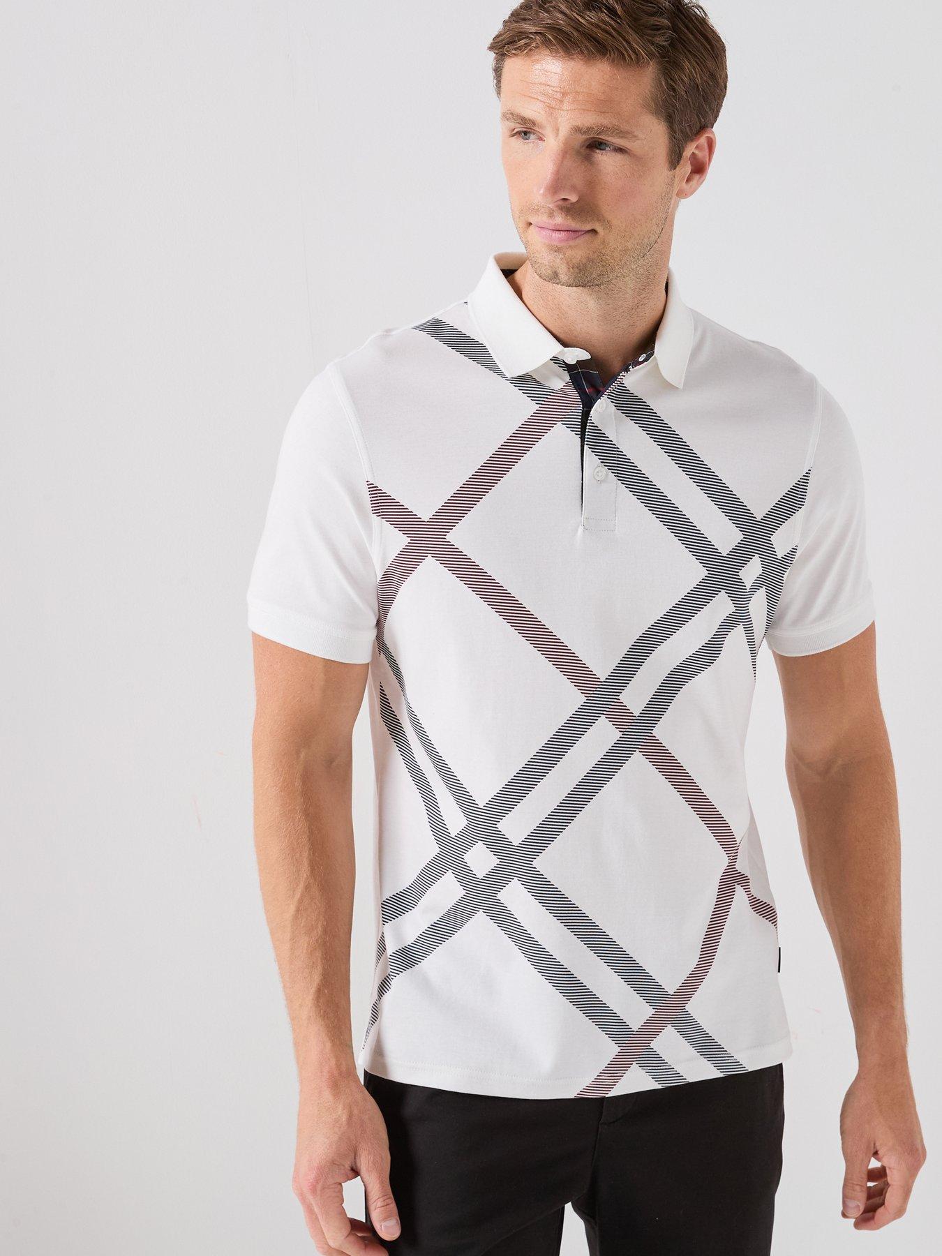 Image 5 of 5 of Barbour Tartan Bias Print Tailored Polo Shirt - White