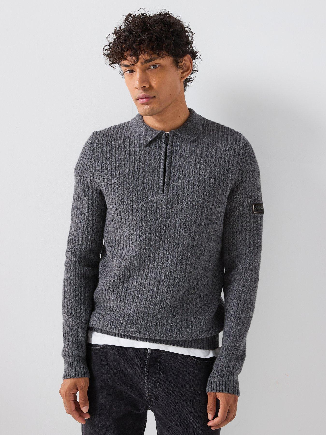 Barbour International Oxham Polo Zipped Knitted Jumper - Grey