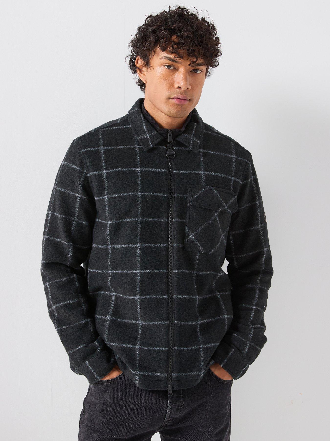 Image 1 of 6 of Barbour International Payne Checked Zipped Fleece Overshirt - Black