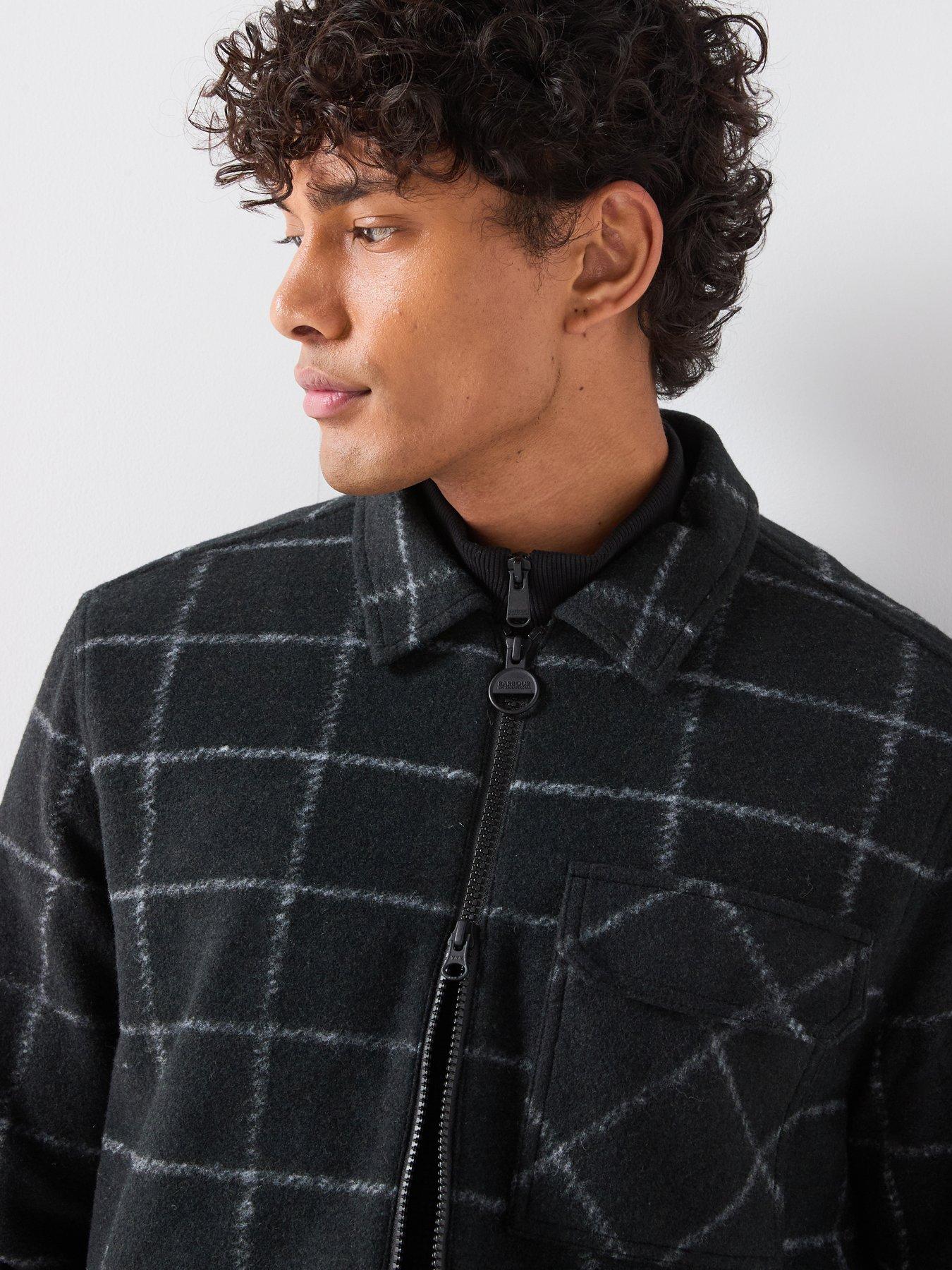 Image 4 of 6 of Barbour International Payne Checked Zipped Fleece Overshirt - Black
