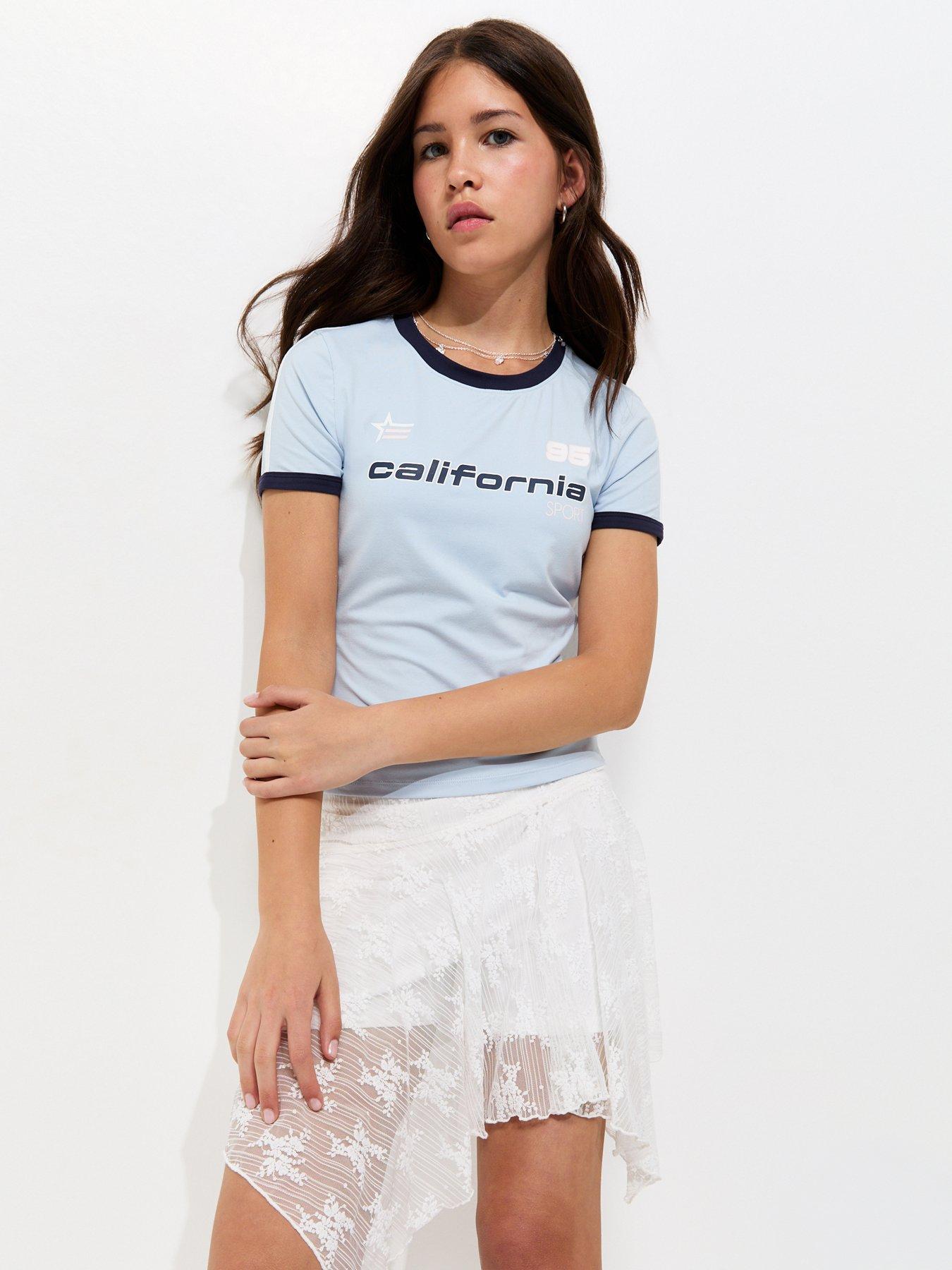 Image 1 of 5 of New Look 915 Girls Blue 95 California Print T-Shirt - Light Blue