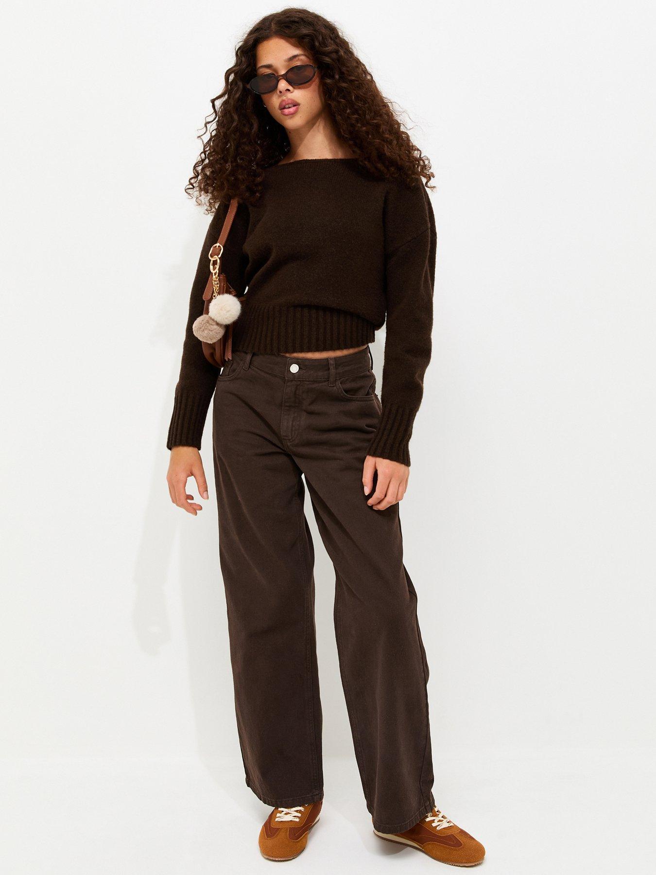 New Look 915 Girls Cotton Low Rise Slouchy Jeans - Brown