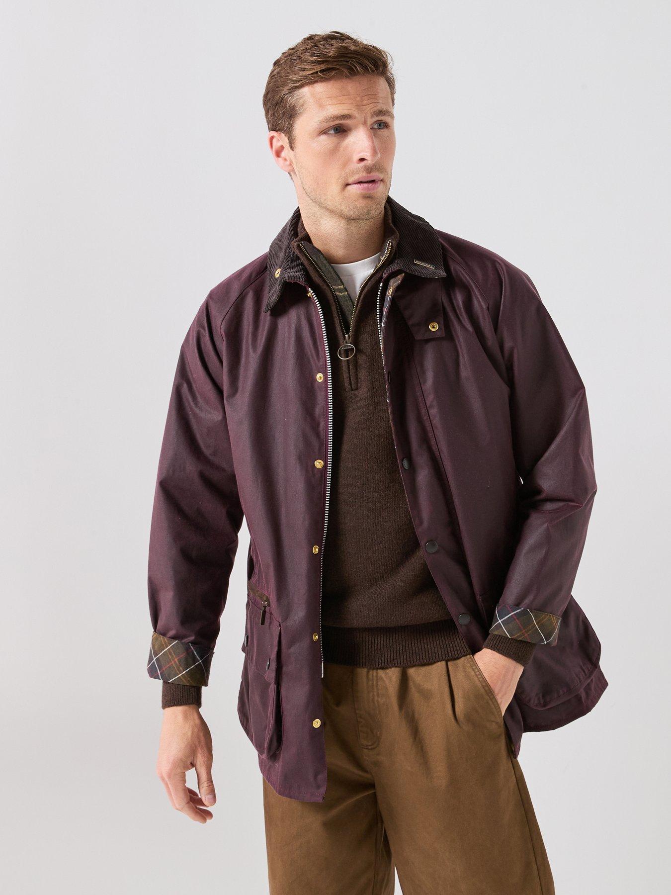 Barbour Men's Barbour Waxed Utility Jacket with Cord Collar - Burgundy