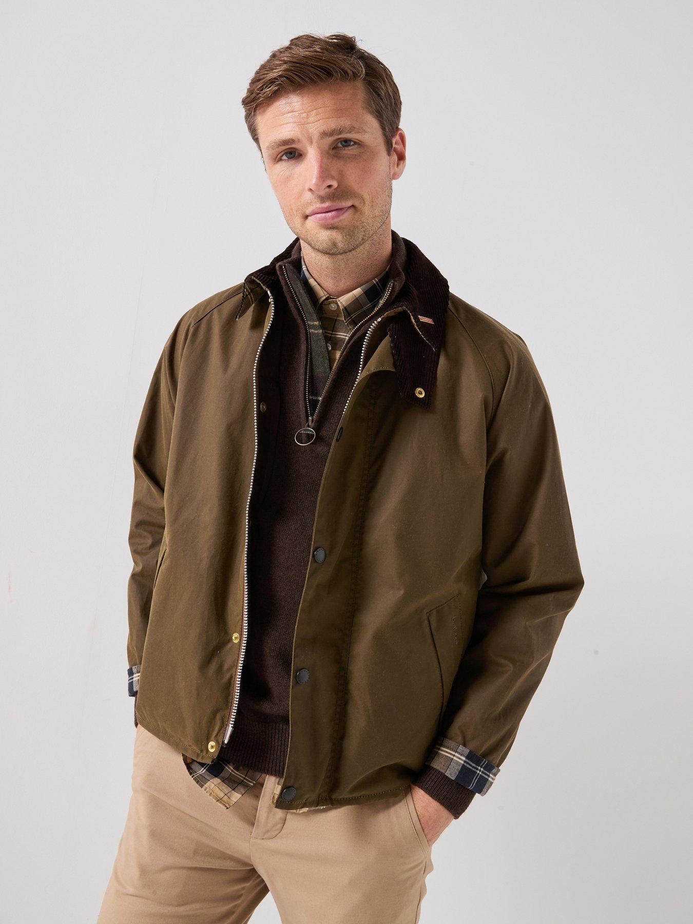 Barbour Men's Barbour Waxed Harrington Jacket with Cord Collar - Brown