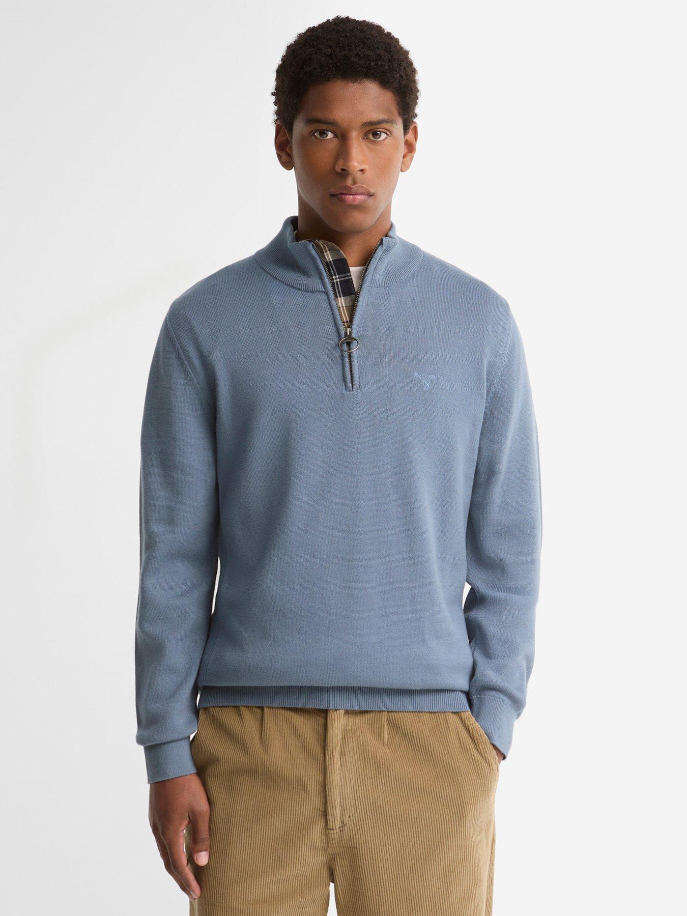 Image 1 of 5 of Barbour Cotton Half Zip Knitted Jumper - Light Blue