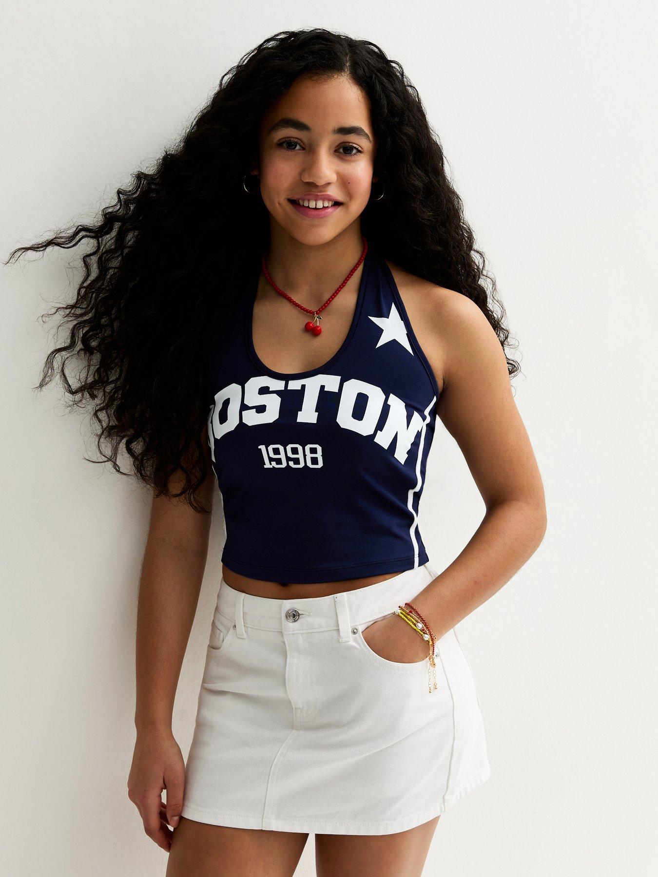 New Look 915 Girls Boston 1998 Halterneck Crop Top - Navy