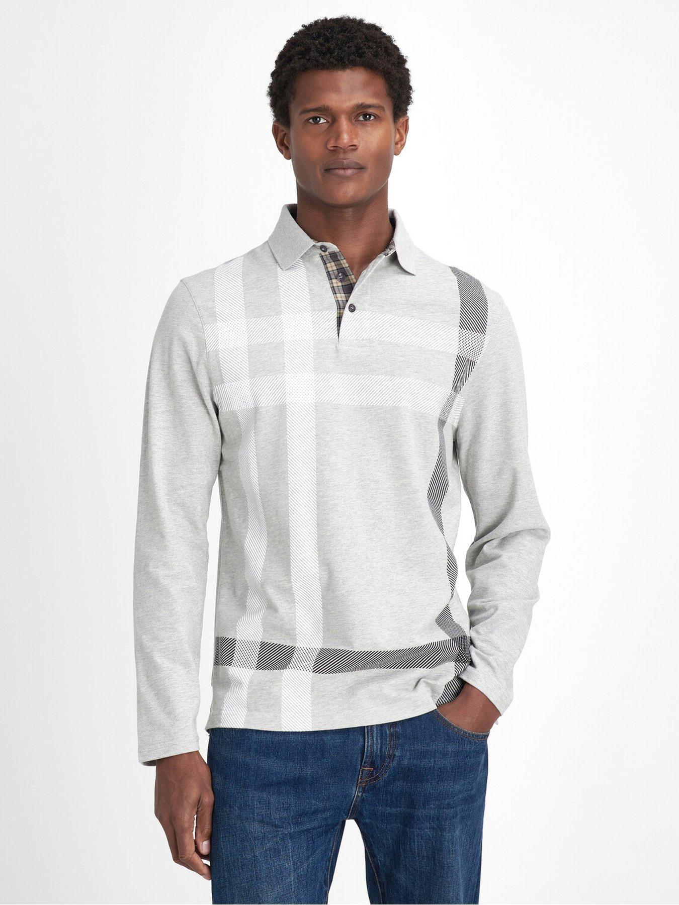 Barbour Blaine Tartan Tailored Long Sleeve Polo Shirt - Grey