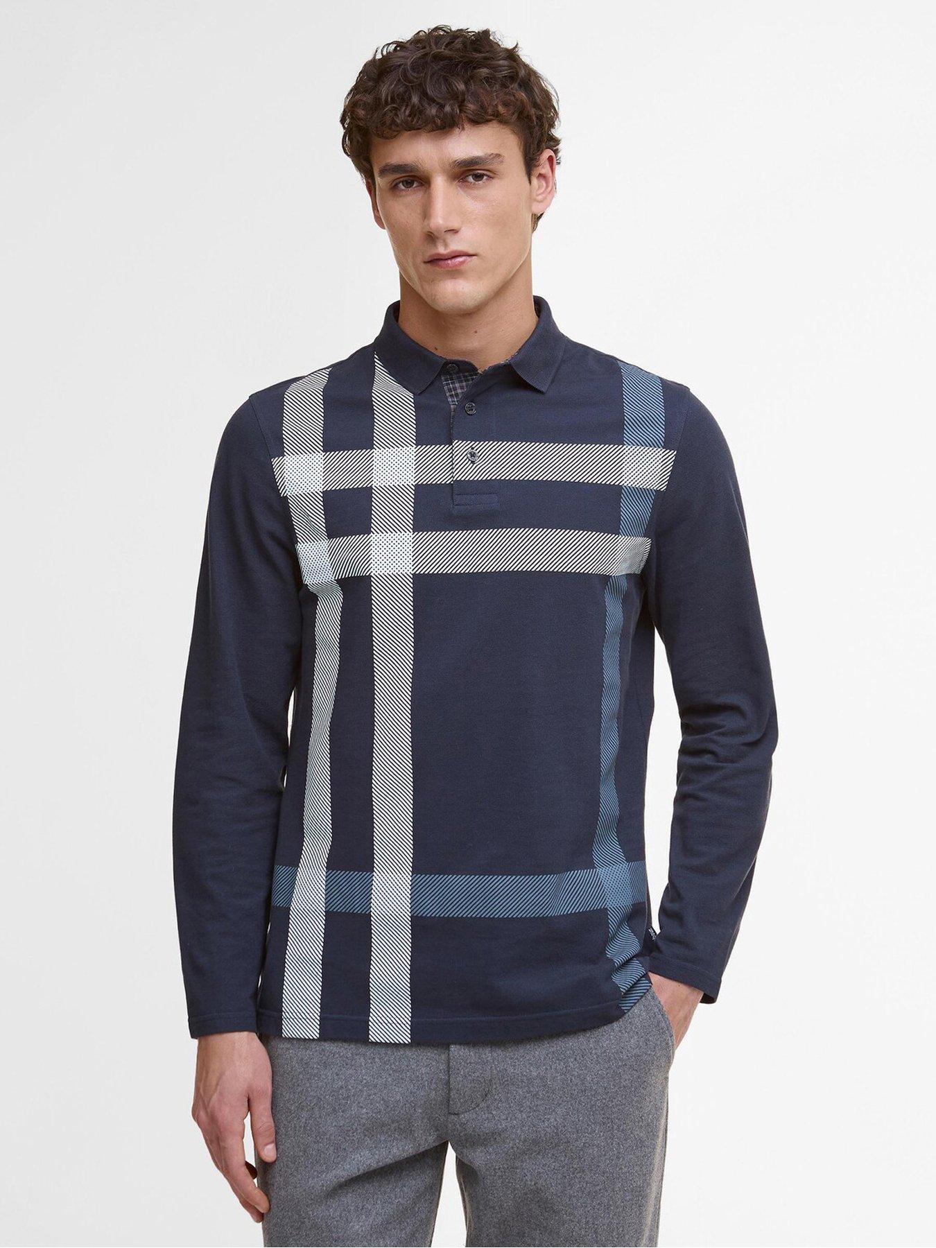Barbour Blaine Tartan Tailored Long Sleeve Polo Shirt - Navy