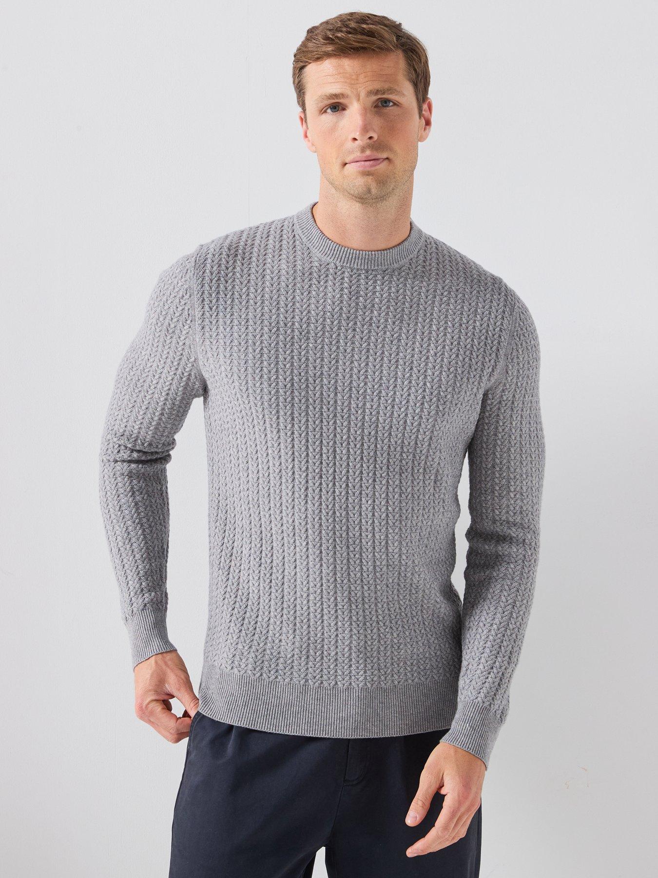 Barbour Herringbone Textured Crewneck Knitted Jumper - Grey