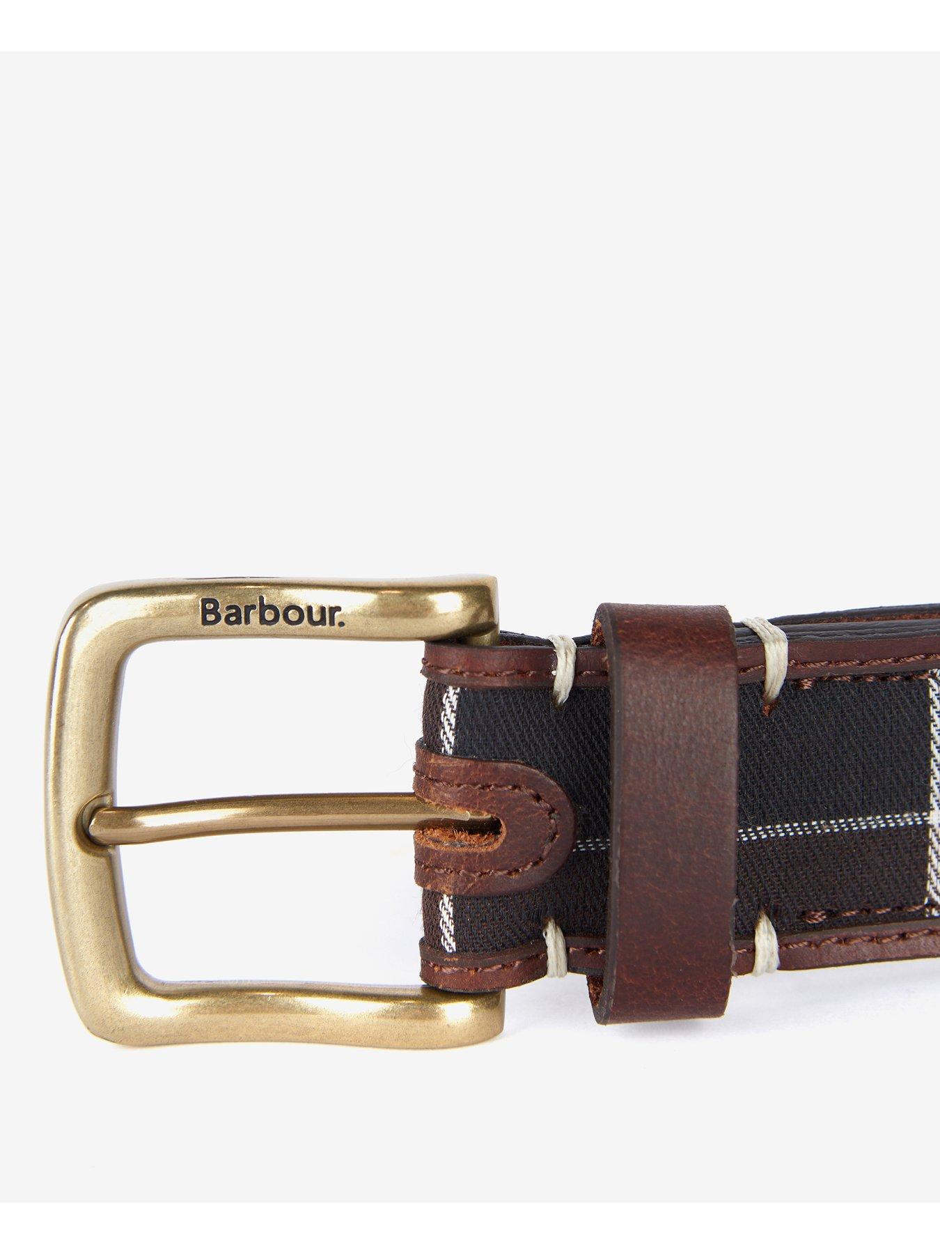 Image 3 of 4 of Barbour Mens Tartan Panel Engraved Buckle Leather Belt - Brown