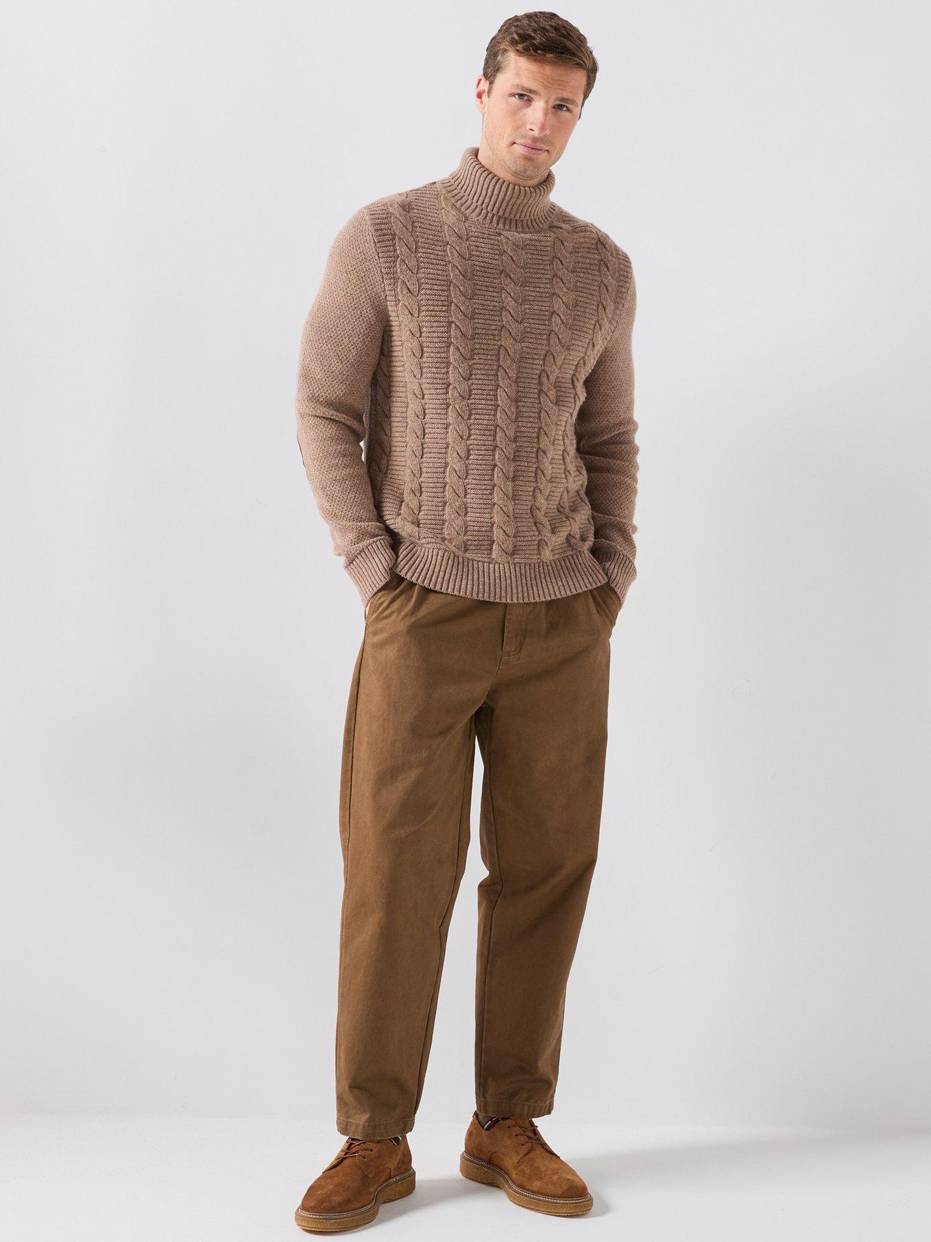 Image 3 of 6 of Barbour Mens Staplecross Cable Rollneck Wool Jumper - Beige