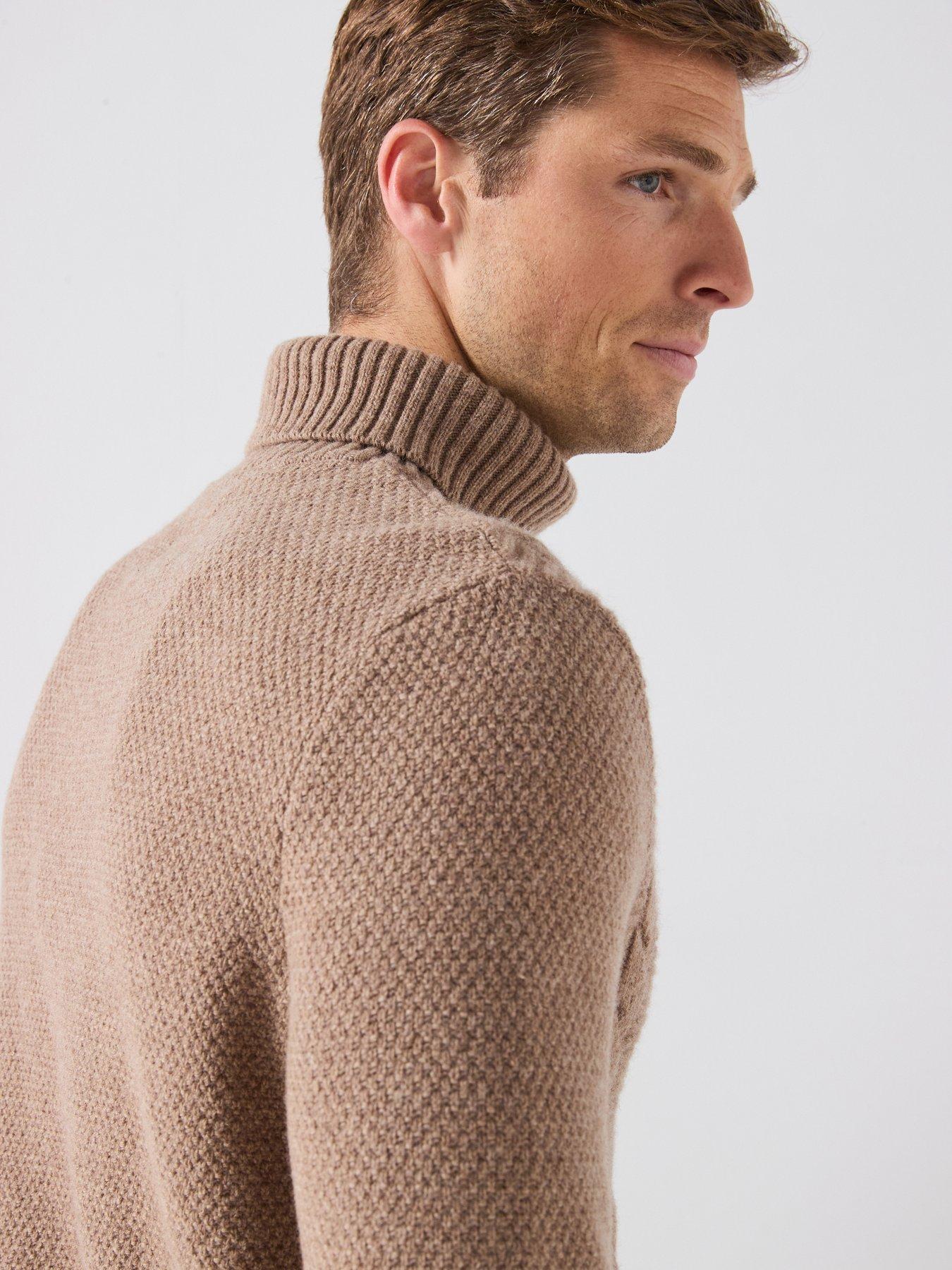 Image 5 of 6 of Barbour Mens Staplecross Cable Rollneck Wool Jumper - Beige