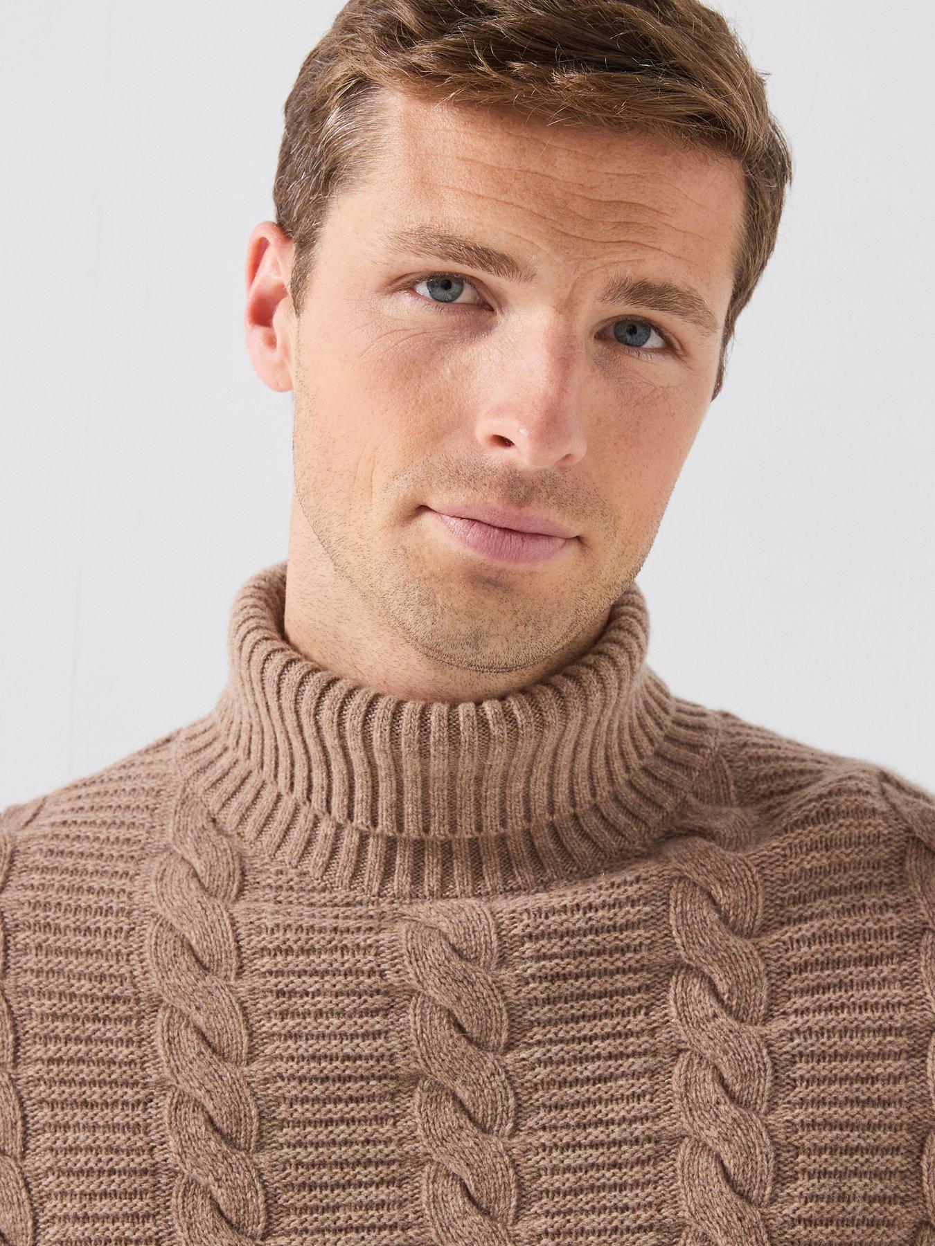 Image 6 of 6 of Barbour Mens Staplecross Cable Rollneck Wool Jumper - Beige