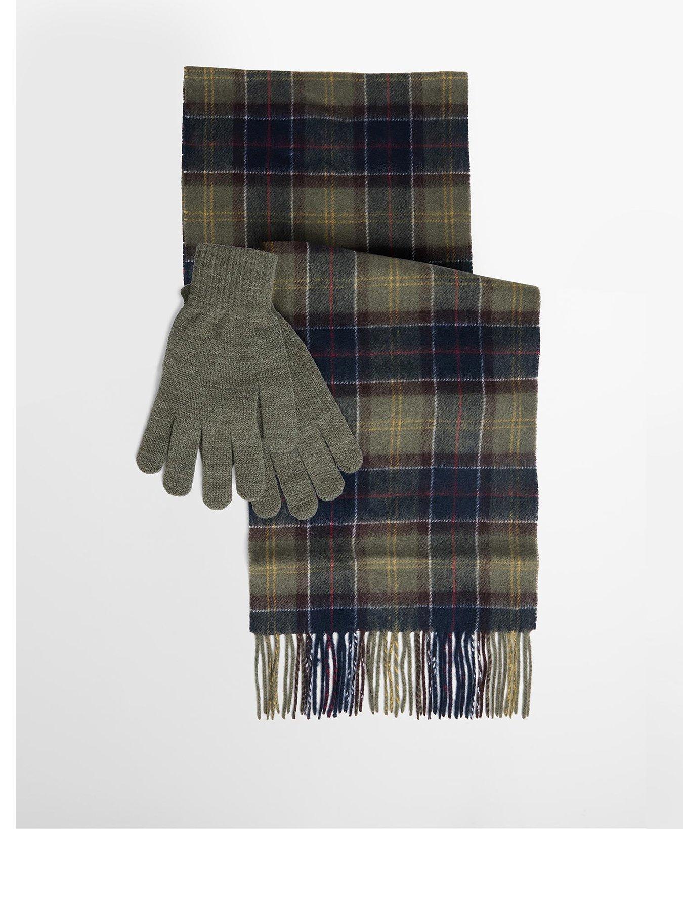 Image 1 of 6 of Barbour Mens Tartan Matching Scarf &amp; Gloves Gift Set - Green