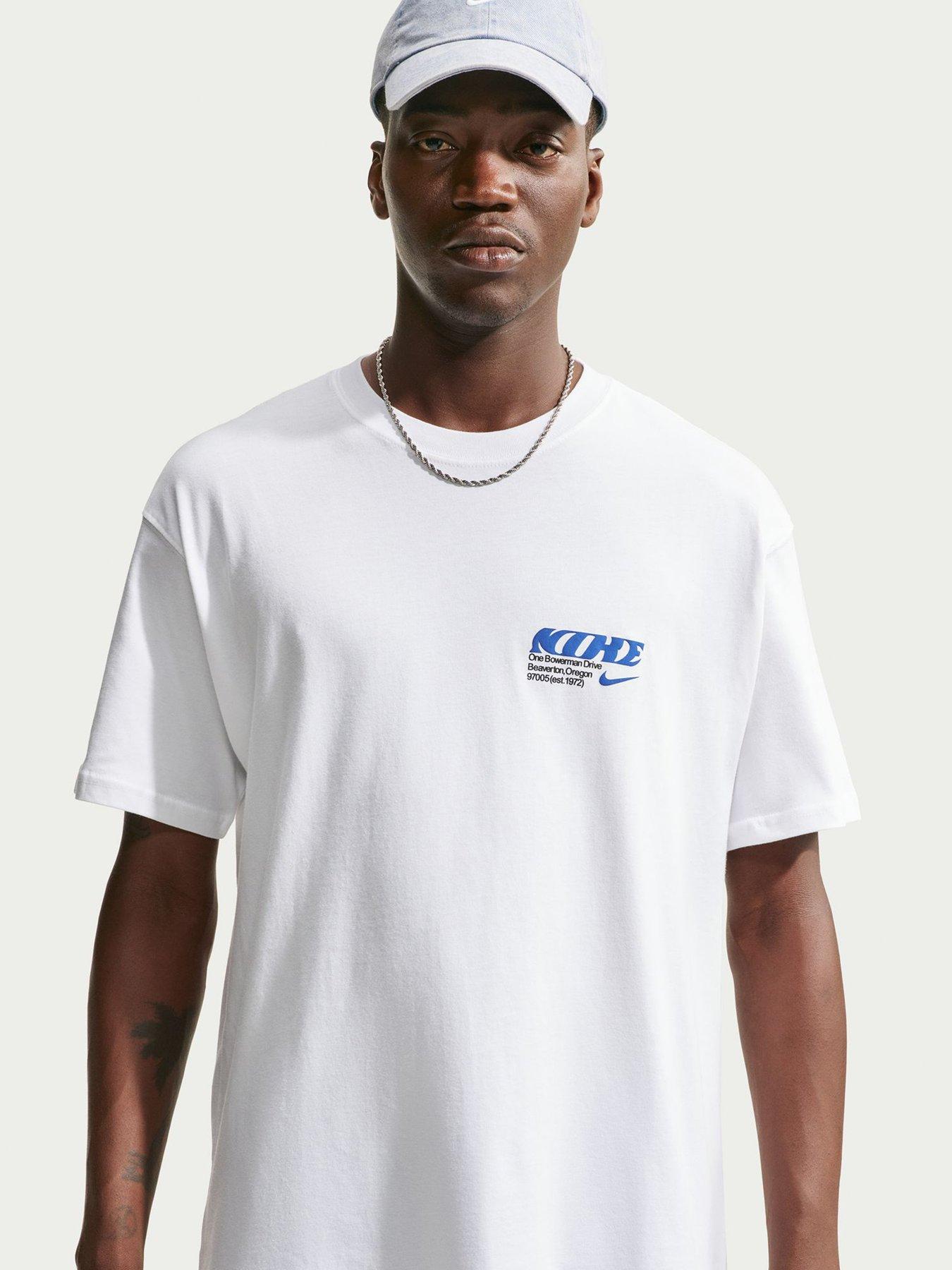 Image 1 of 5 of Nike Mens HBR Poster Back Graphic Loose Fit T-Shirt - White