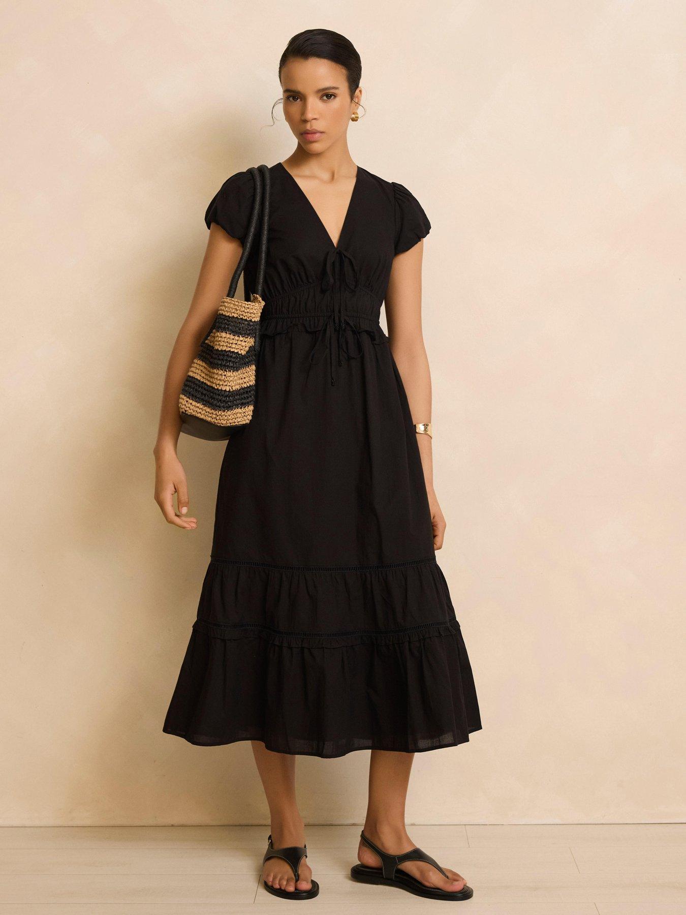 Image 1 of 6 of Mint Velvet Black Tiered Midi Dress
