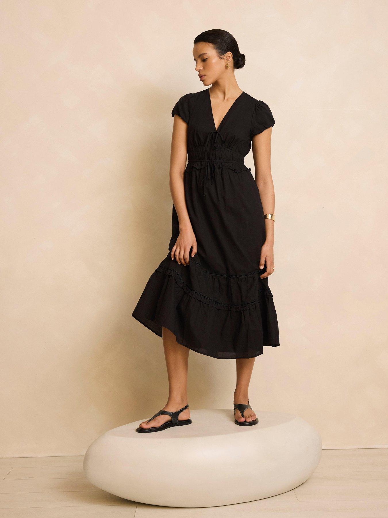 Image 2 of 6 of Mint Velvet Black Tiered Midi Dress